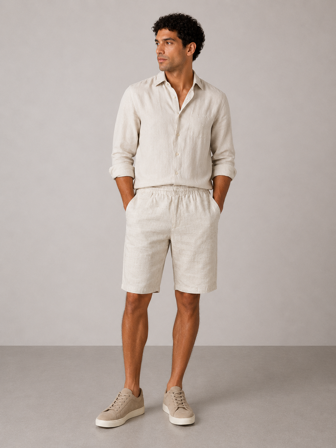 Short en lin beige de la marque NO LIMIT, vêtement léger et confortable pour l'été, avec une coupe décontractée.