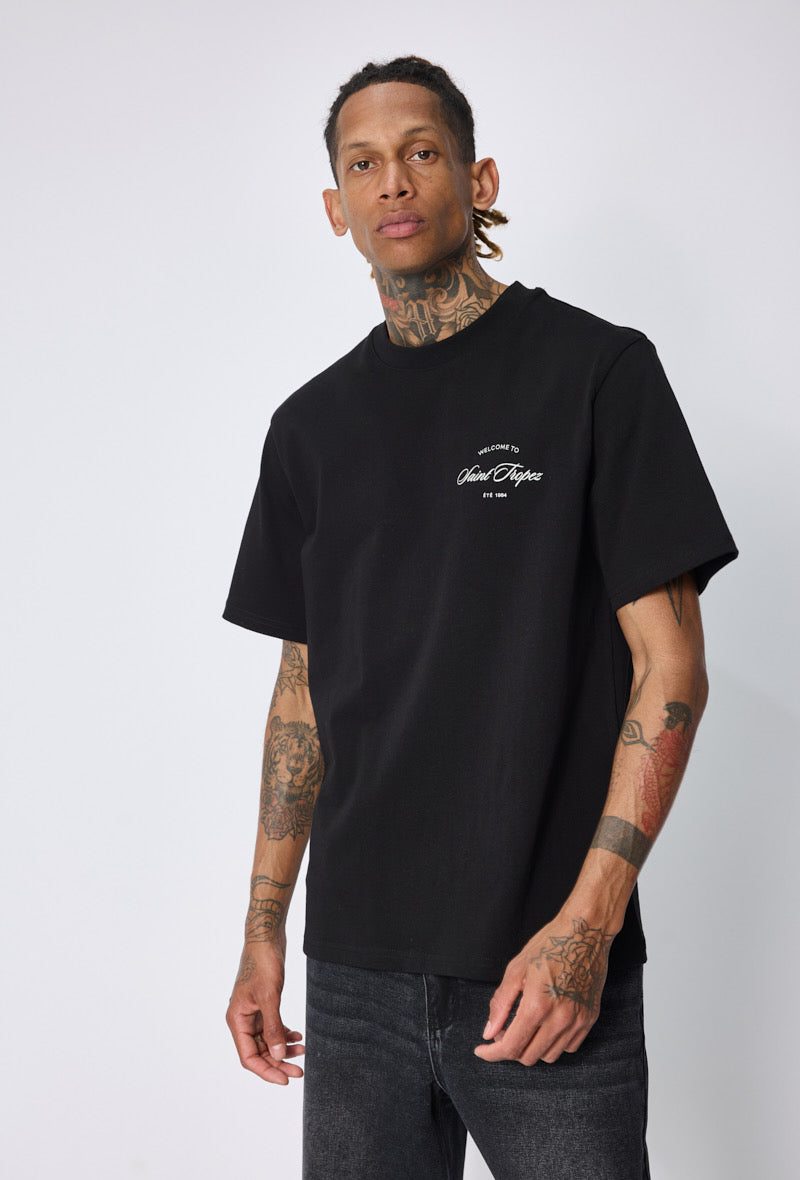 T-shirt noir Saint Tropez de la marque NO LIMIT, vue de face, en coton avec logo discret.