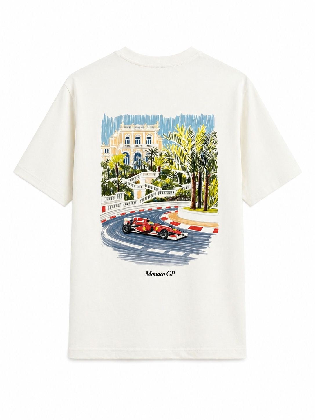 T-shirt blanc NO LIMIT Monaco avec logo, vue de face, en coton, porté sur mannequin, style décontracté.
