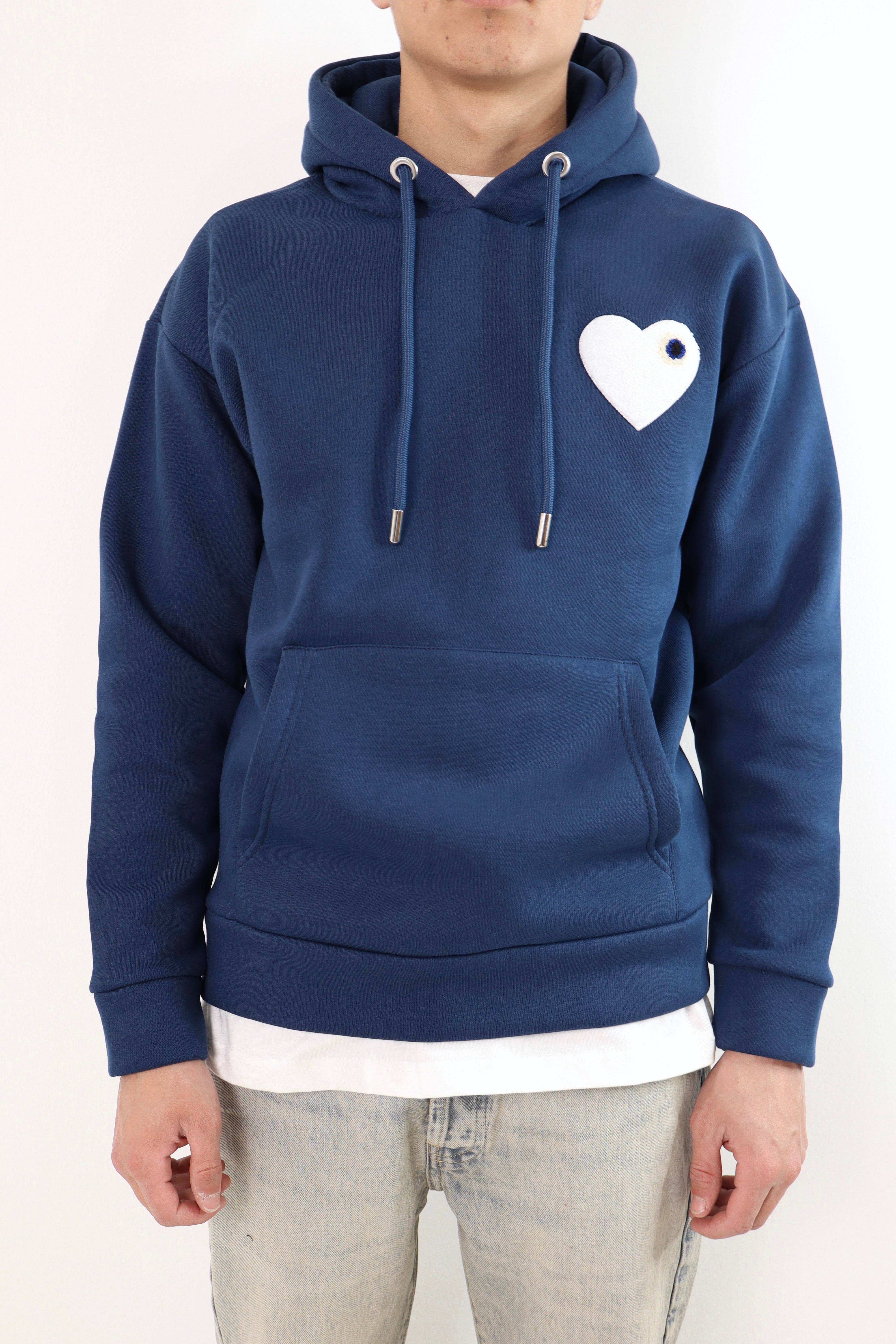Sweat coeur - bleu marine - coeur blanc