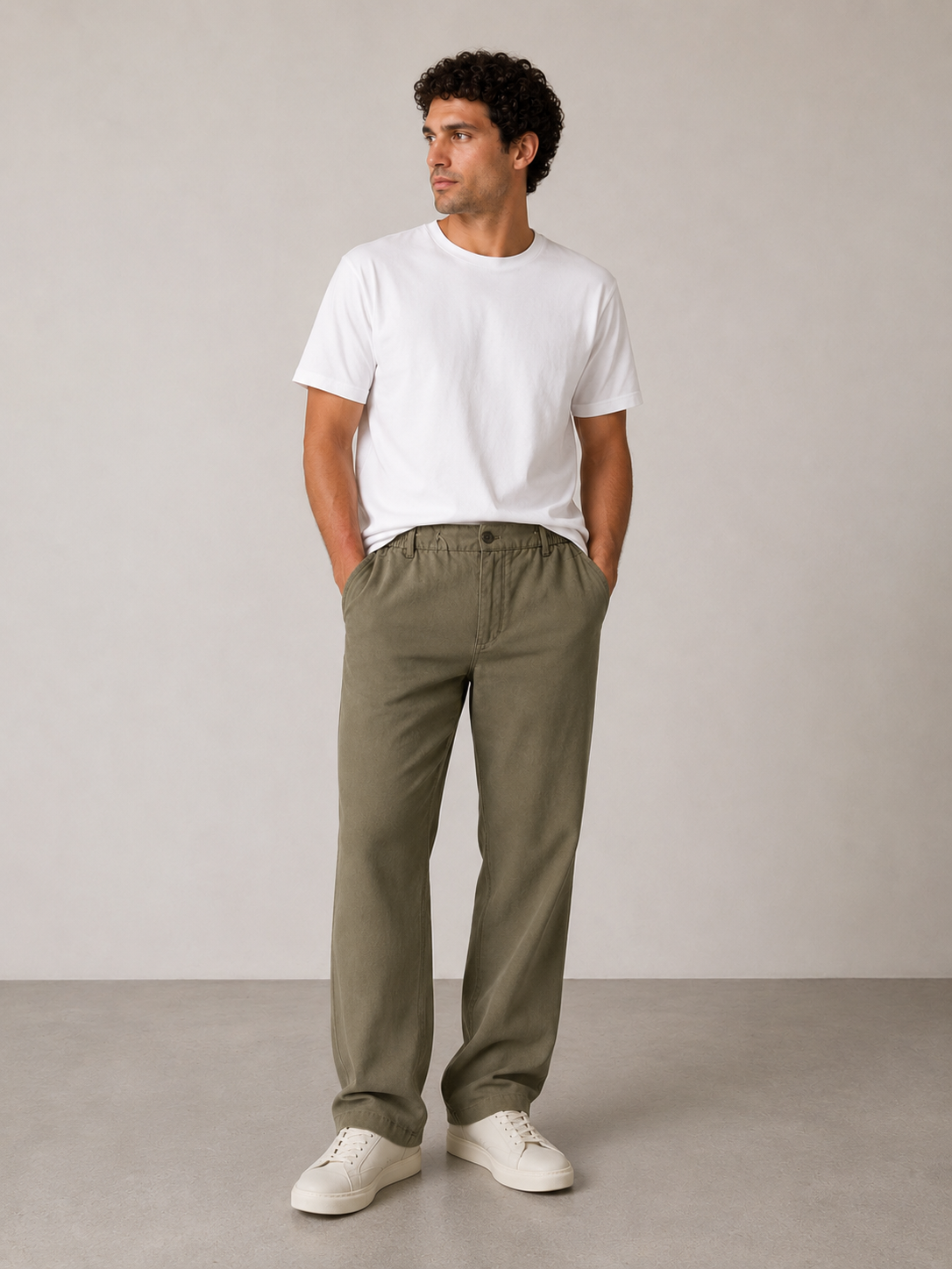 Pantalon en lin kaki NO LIMIT, coupe décontractée, tissu léger et confortable, visible en détail sur l’image.
