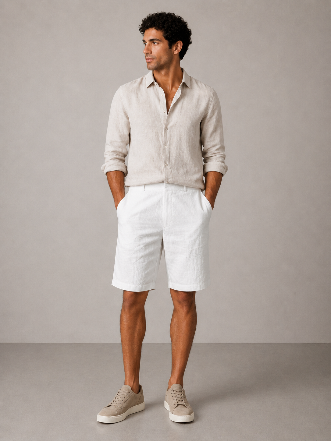 Short en lin blanc de la marque NO LIMIT, vue de face, mettant en valeur le tissu léger et la coupe décontractée.