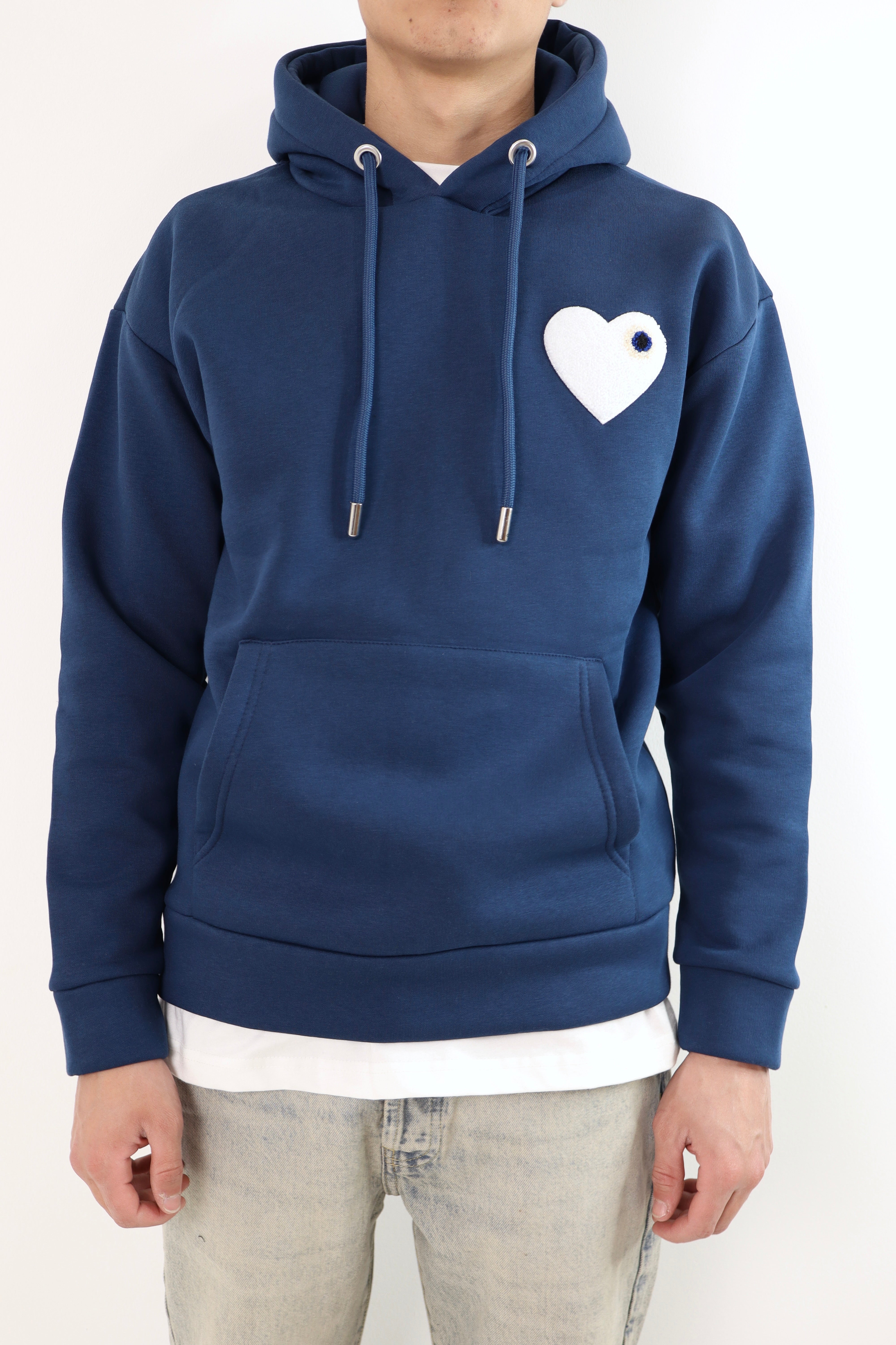 Sweat coeur - bleu marine - coeur blanc