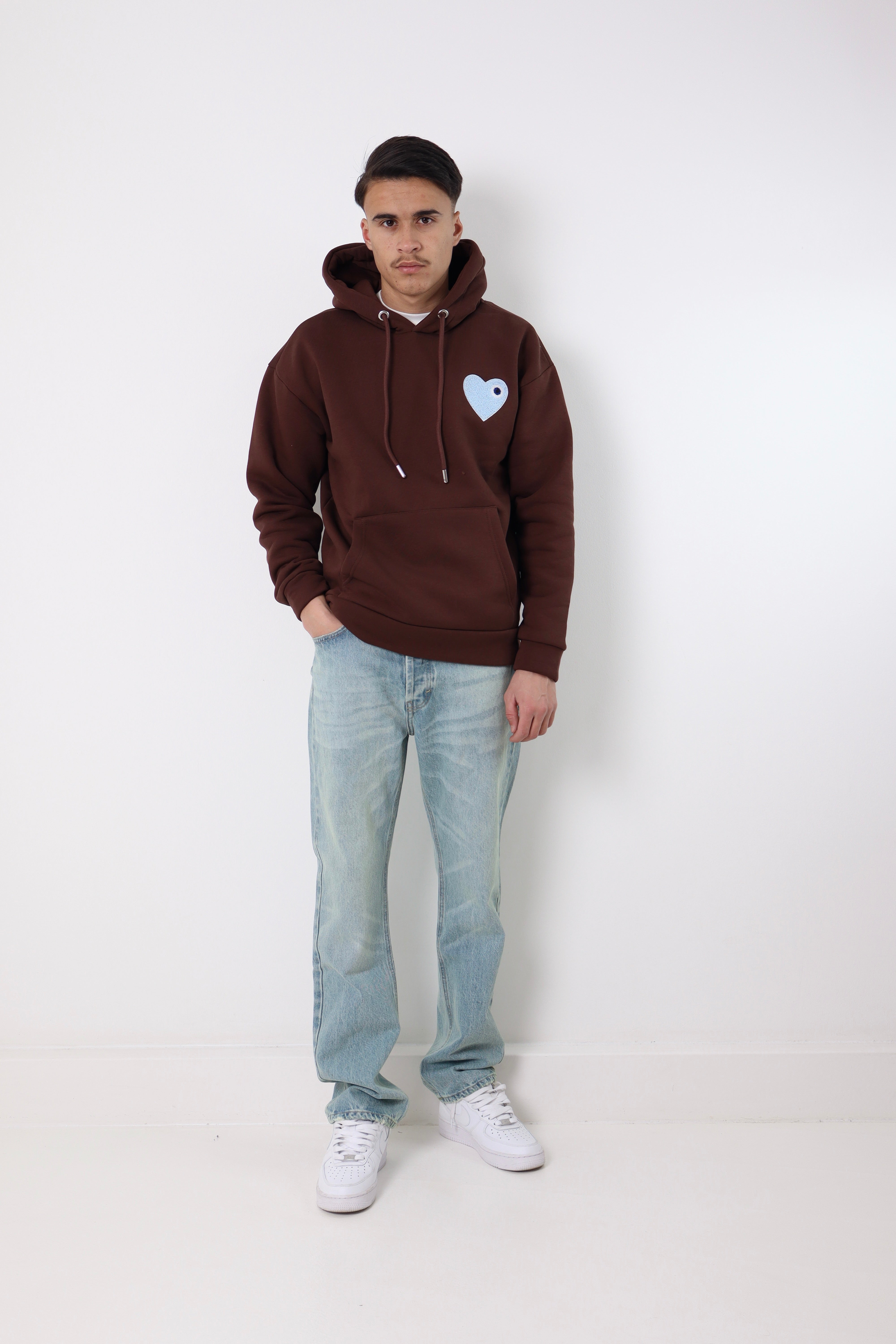 Sweat coeur - marron - coeur bleu