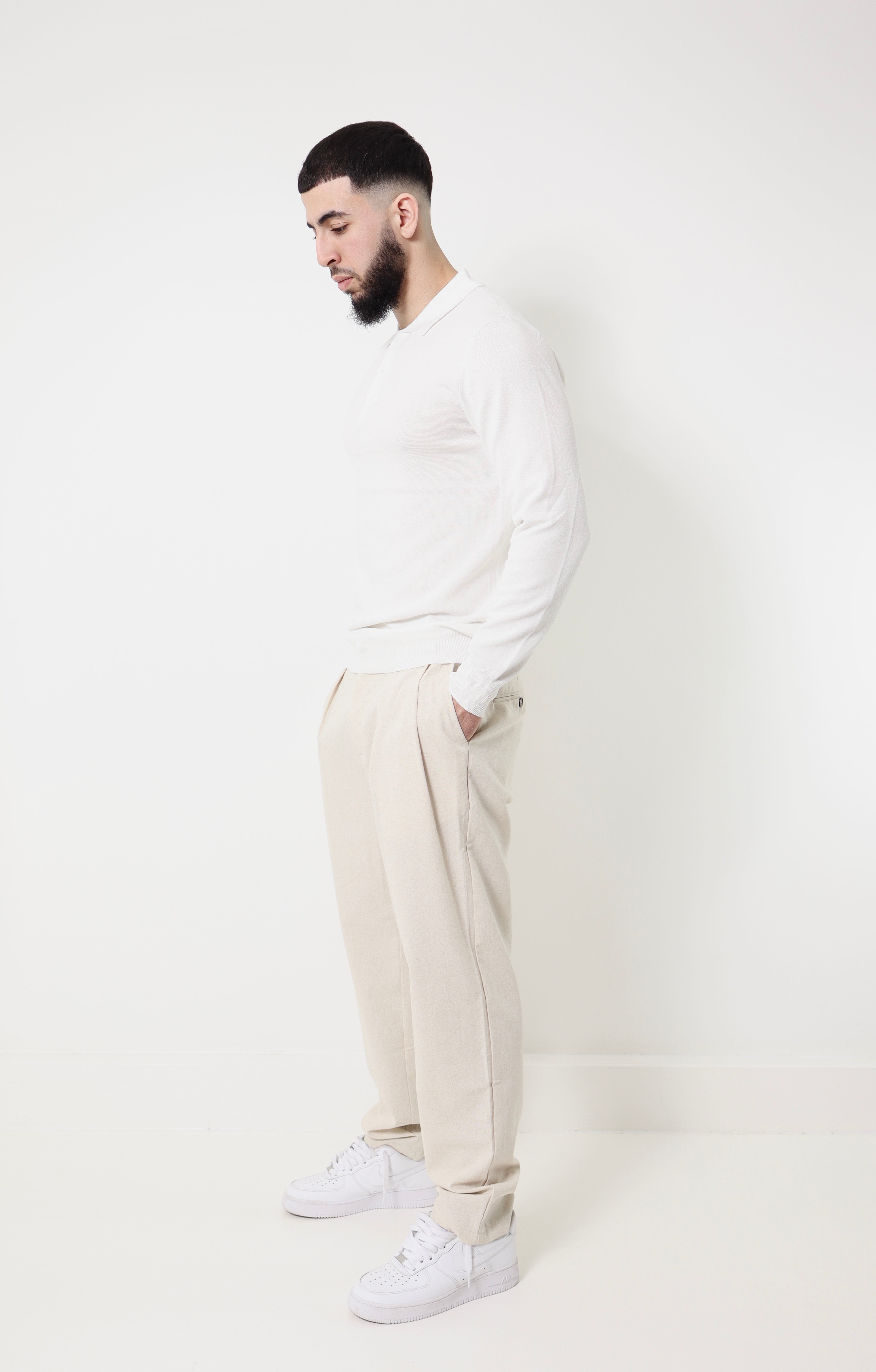 Pantalon effet lin - beige