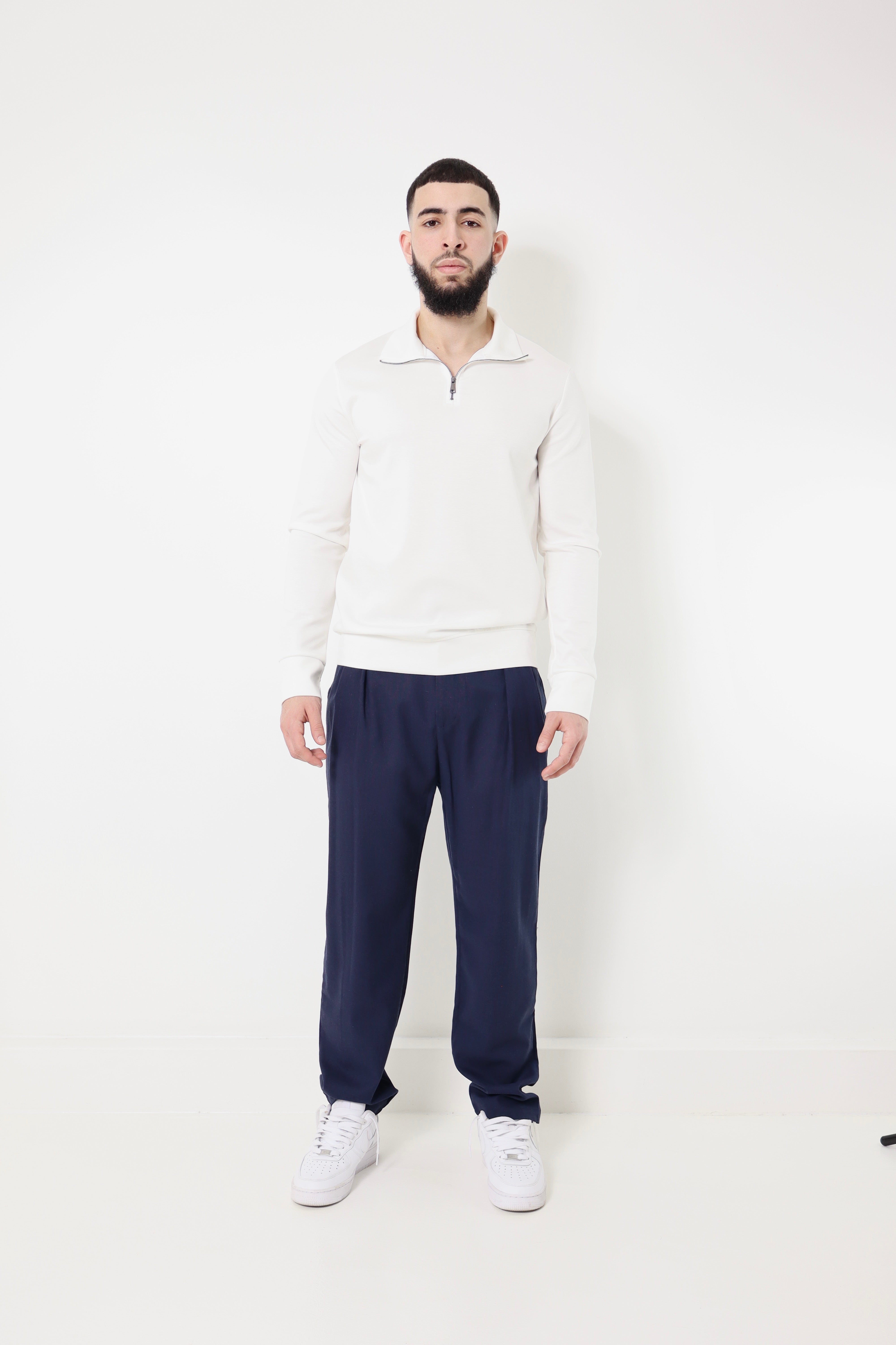 Pull col zip - blanc