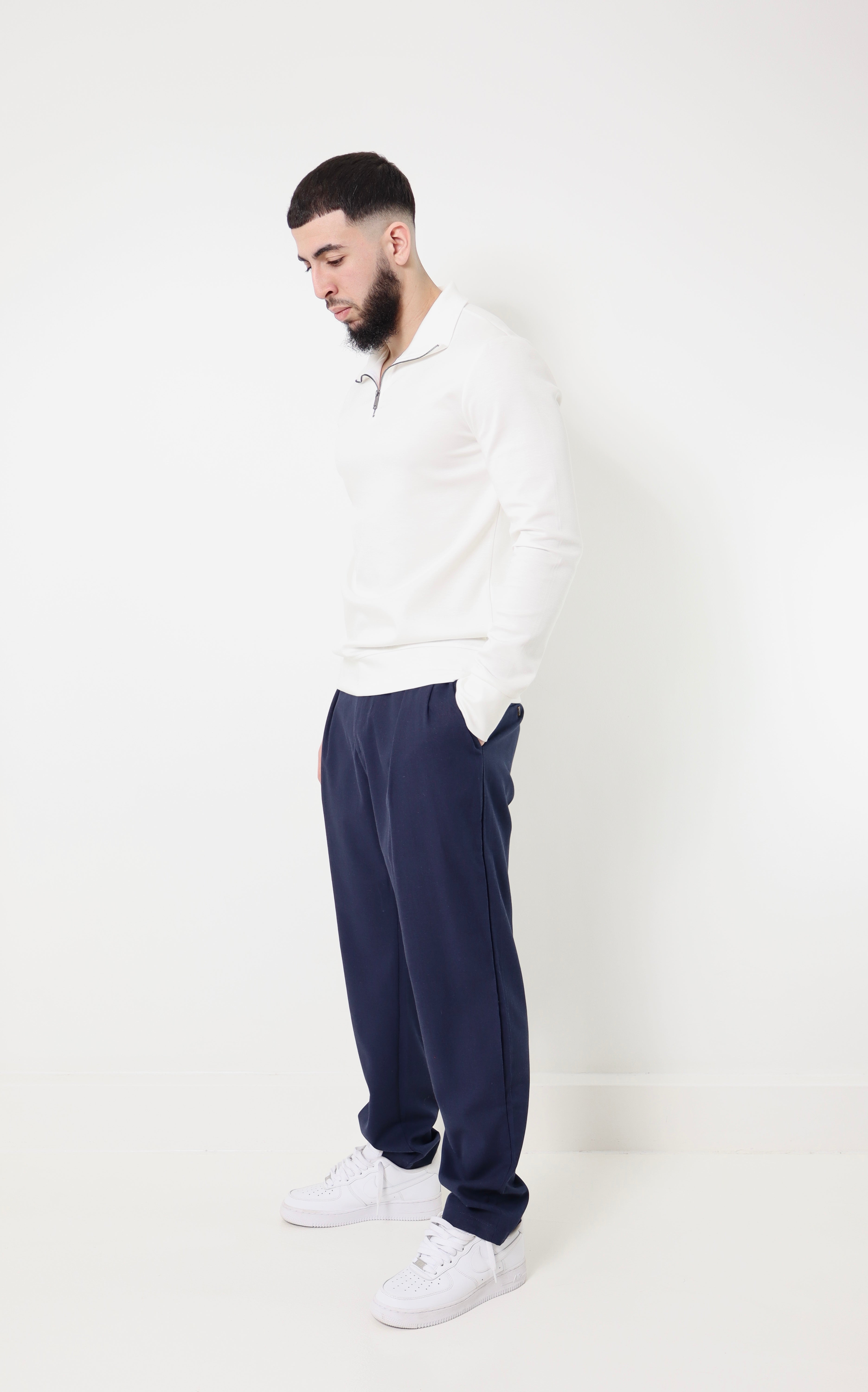 Pull col zip - blanc