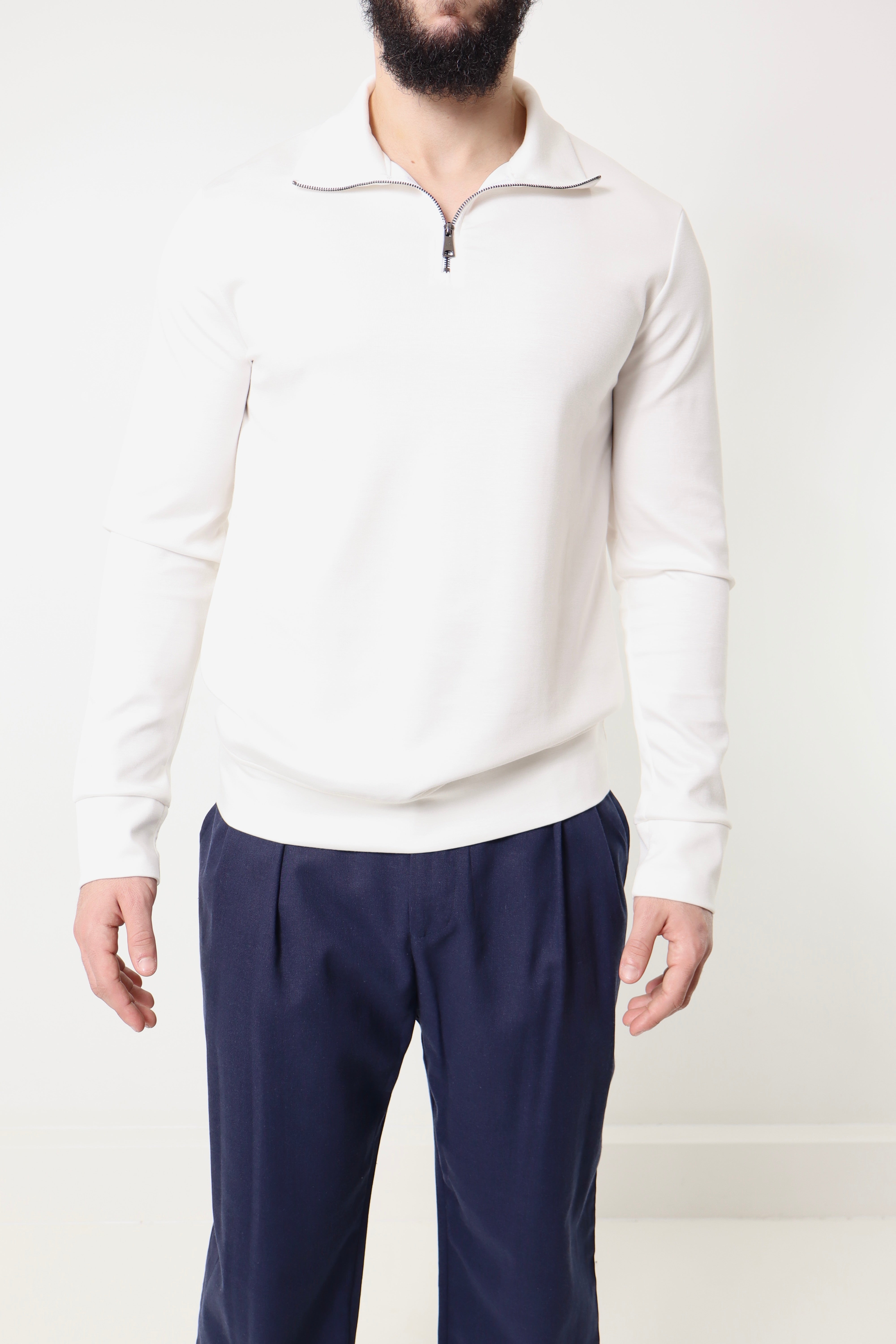 Pull col zip - blanc