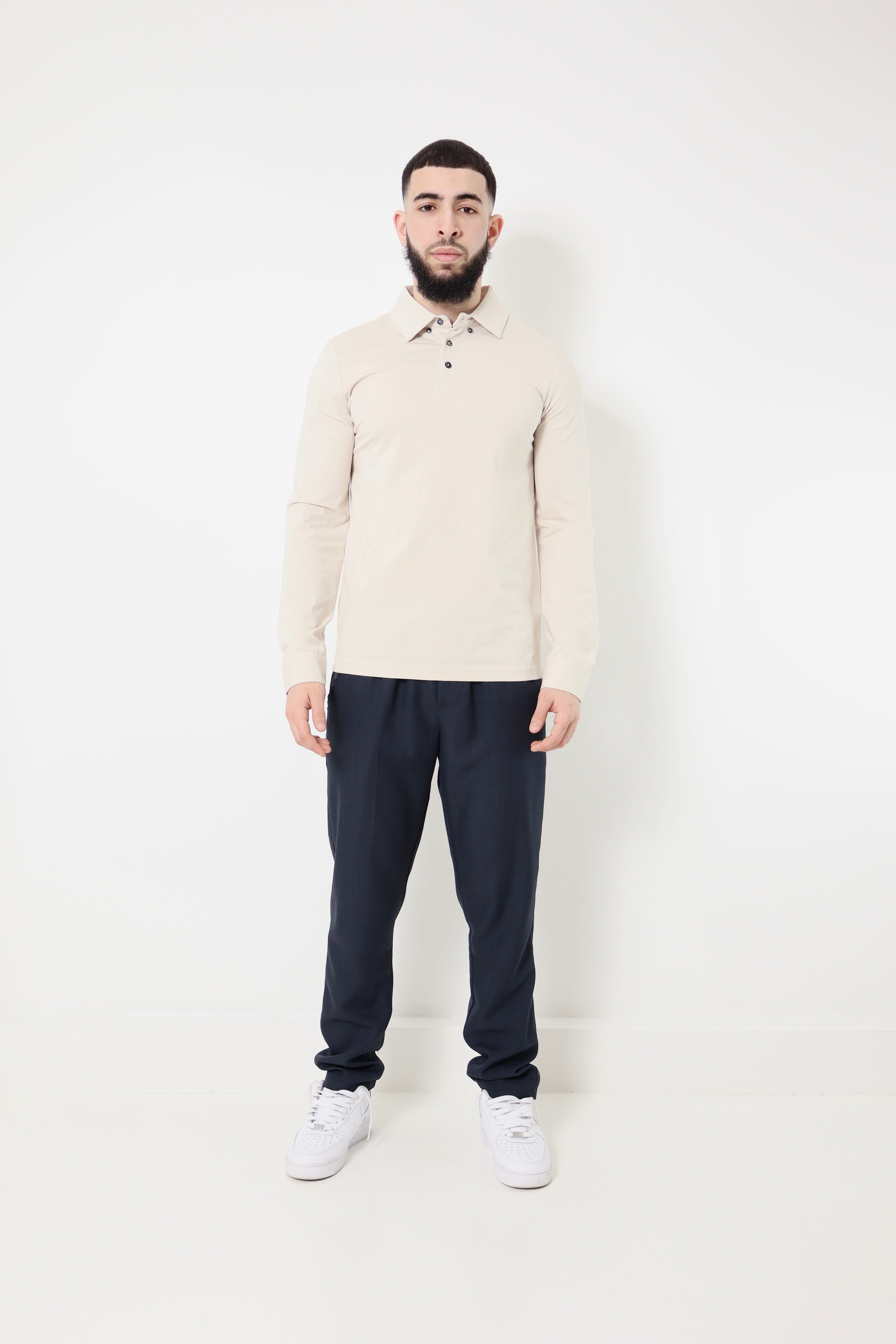 polo manches longues - à boutons - beige