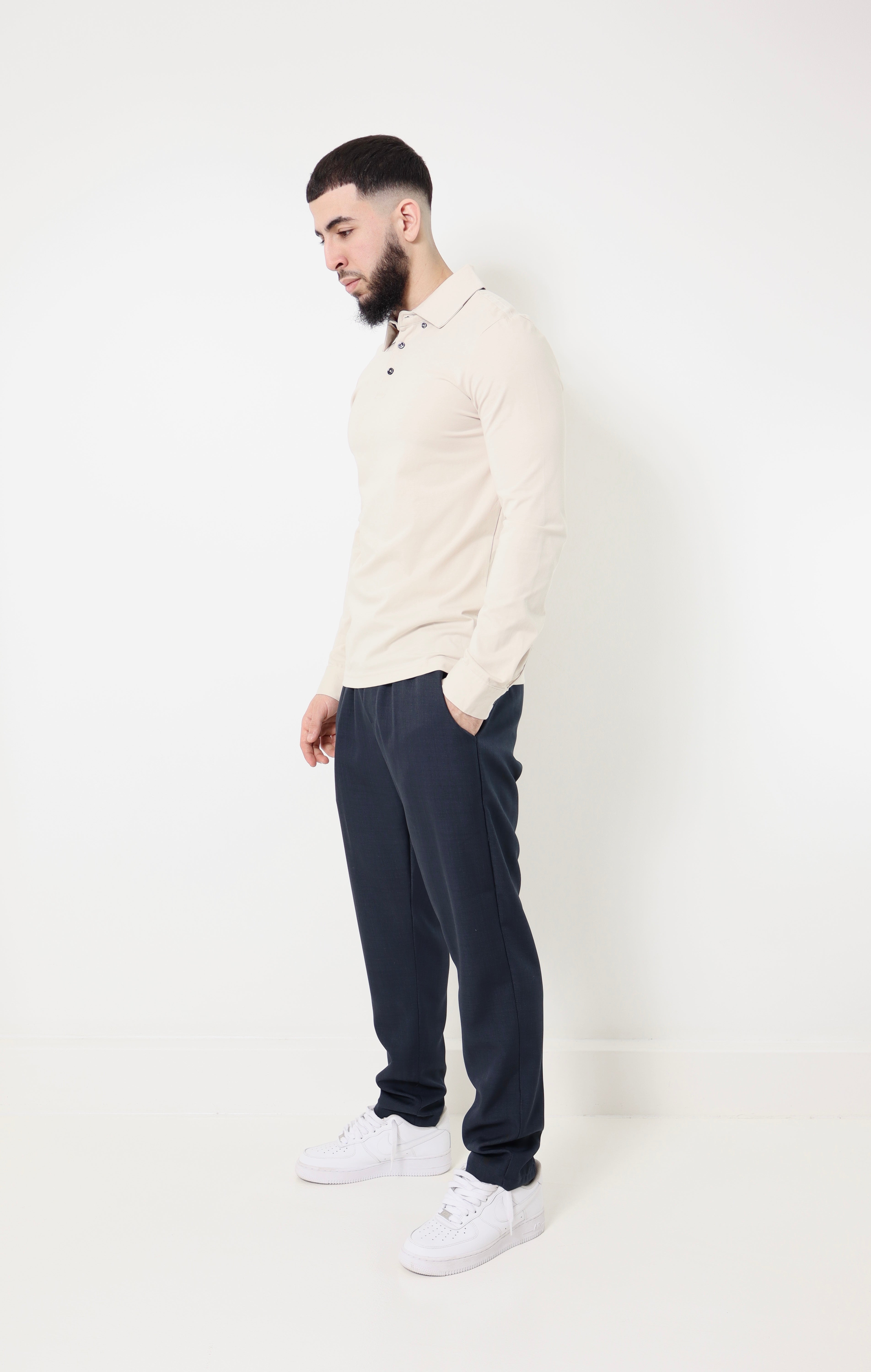 polo manches longues - à boutons - beige