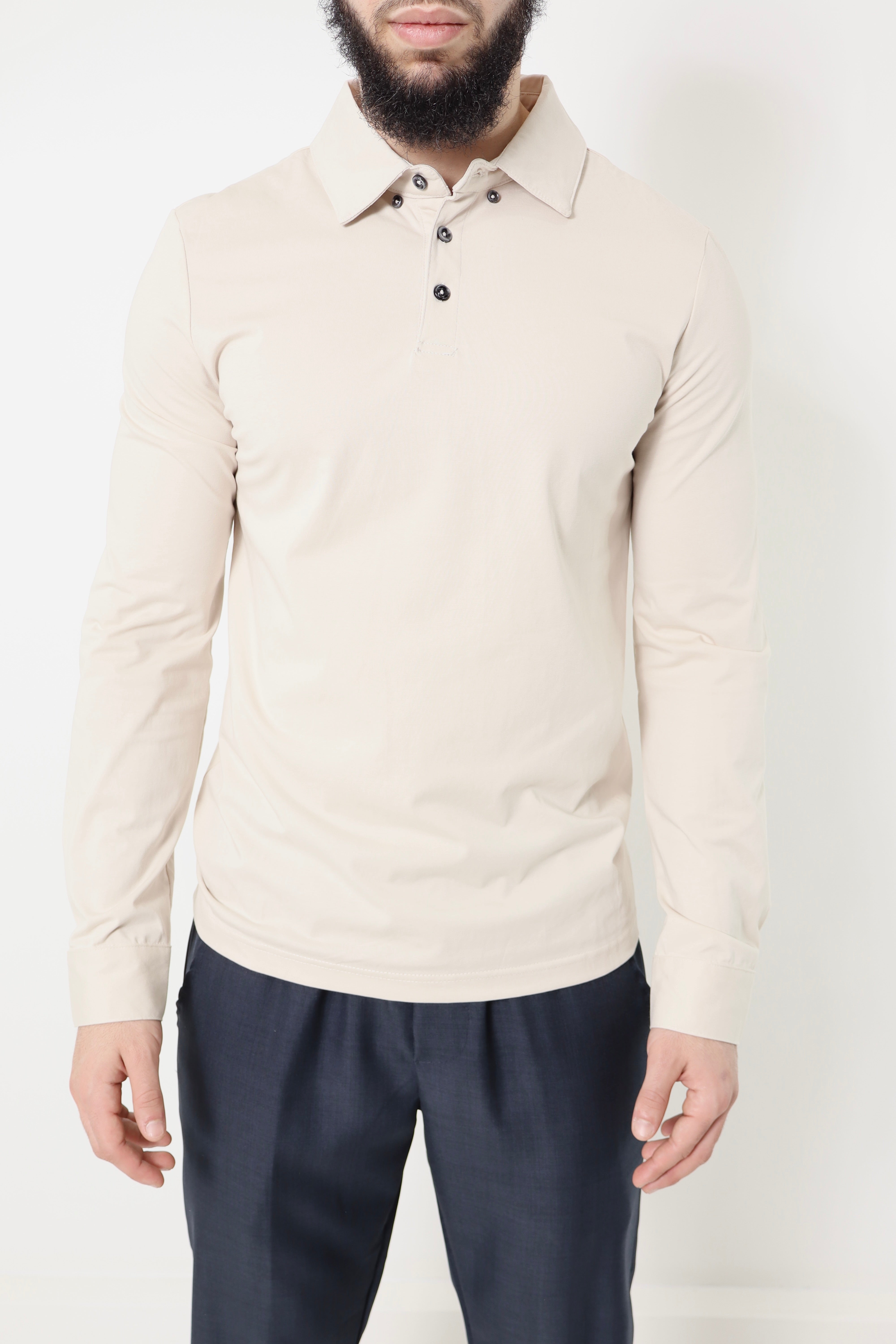 polo manches longues - à boutons - beige