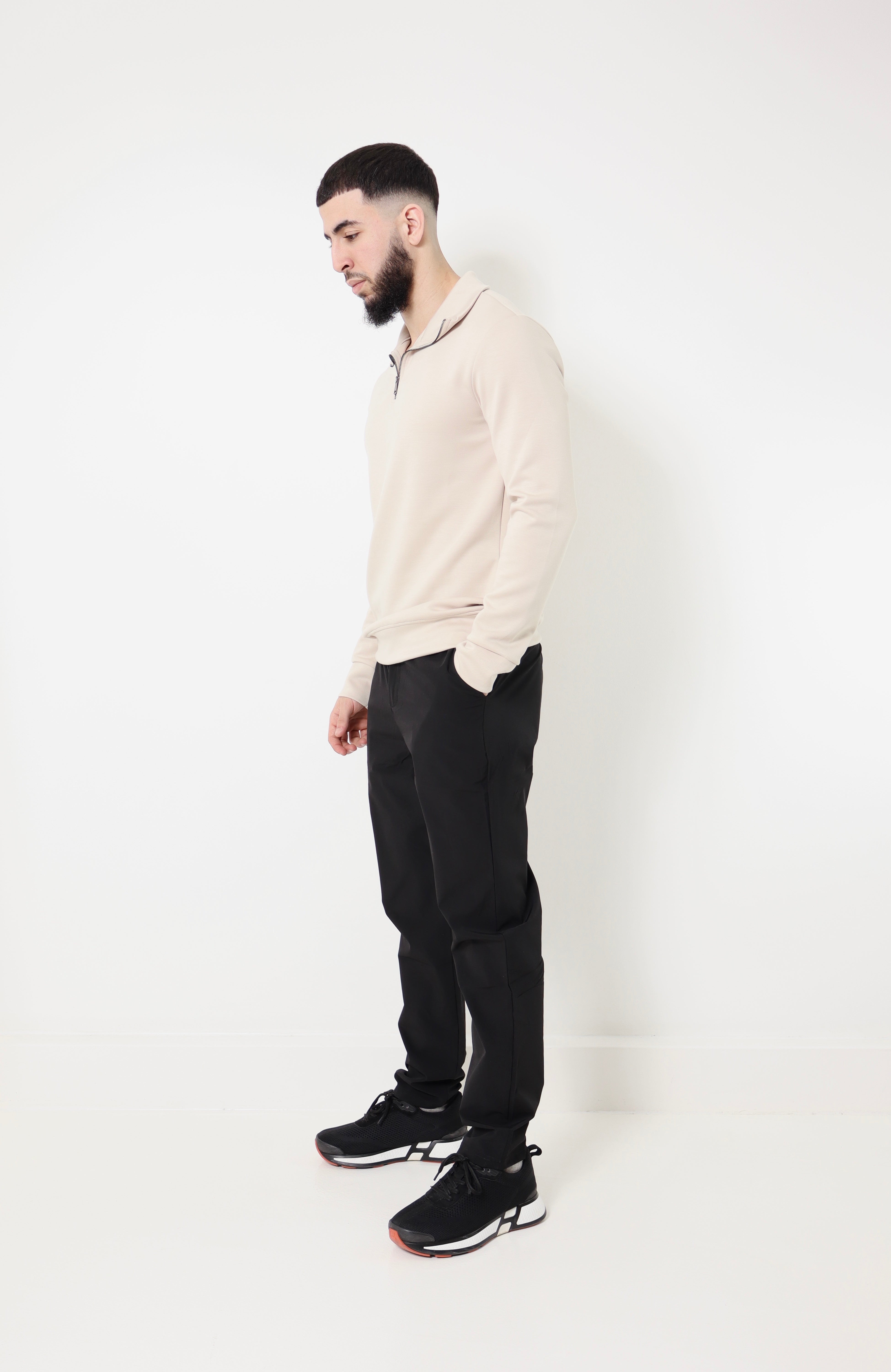 Pull col zip - beige