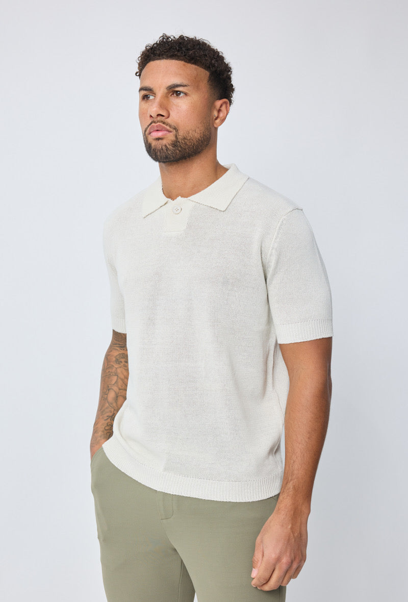 polo en maille - a boutons - beige