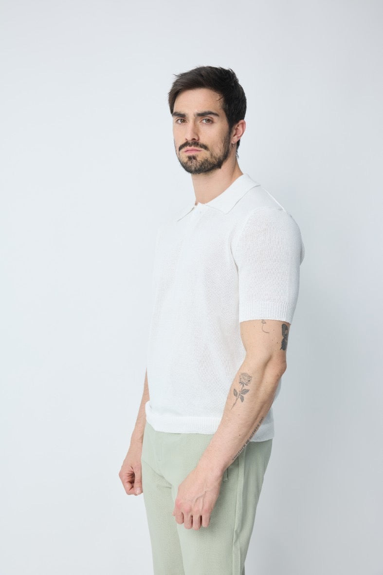 Polo texturé à boutons blanc pour homme de marque NO LIMIT, manches courtes, vue de face sur un fond neutre.