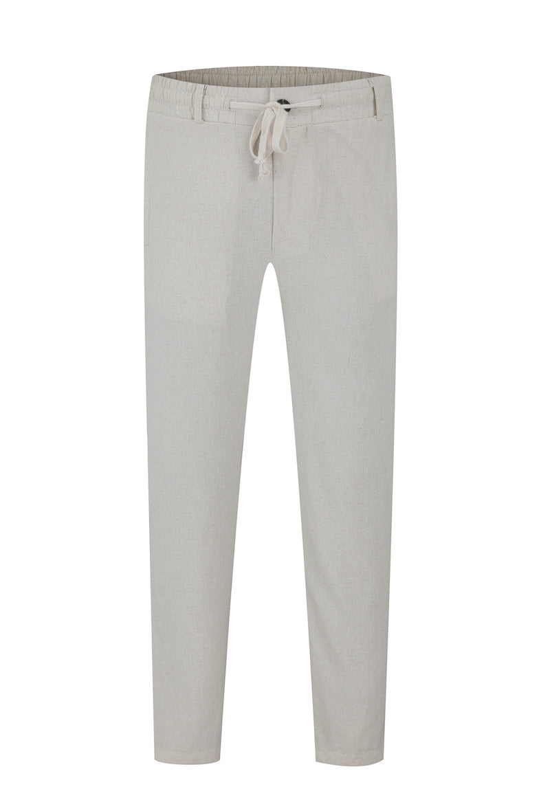 Pantalon effet lin beige de la marque NO LIMIT, coupe décontractée, détails de texture visible, adapté pour un style estival.