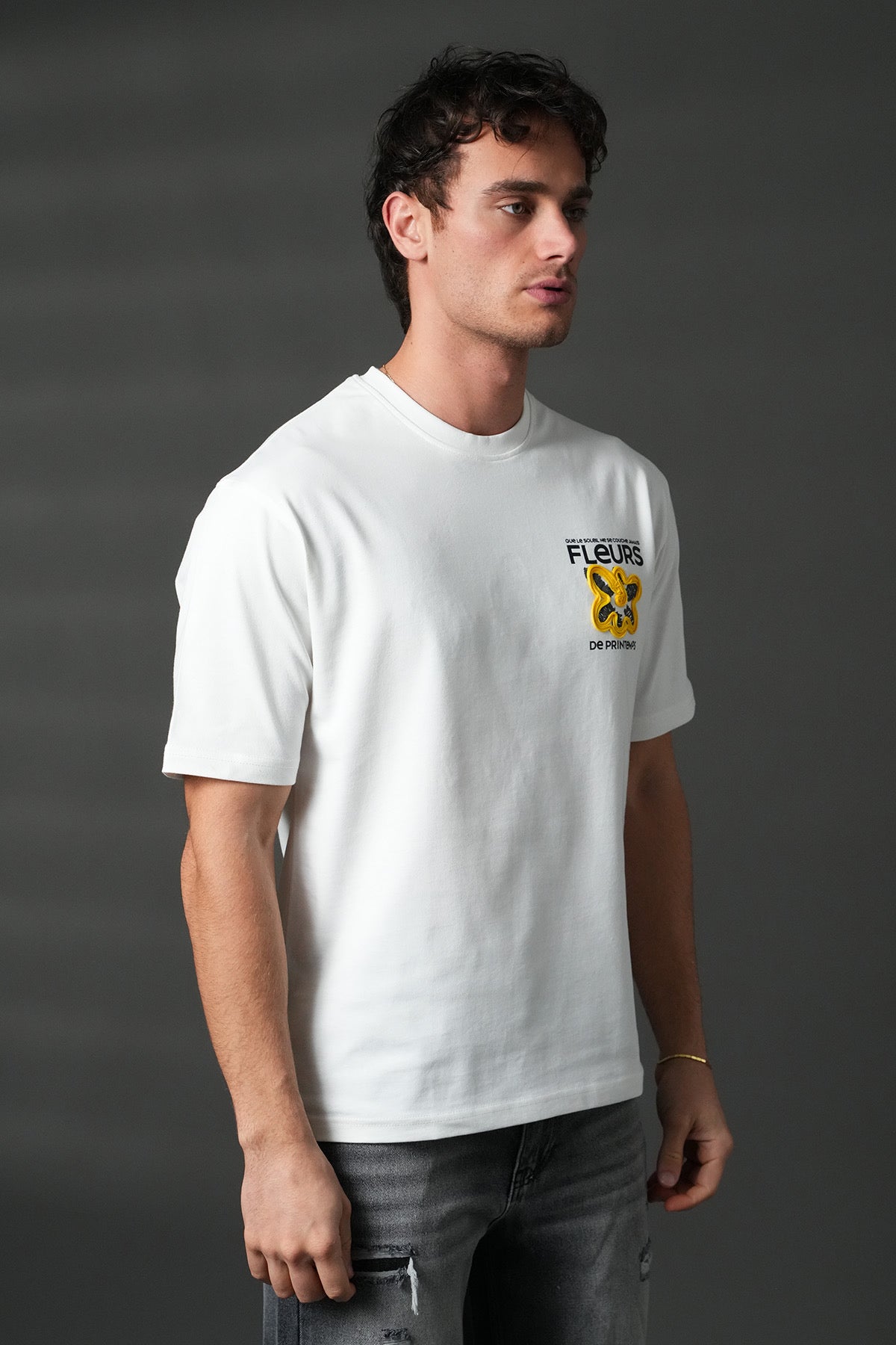 T-shirt blanc NO LIMIT avec motif fleurs colorées, vue de face, coton léger et style décontracté.