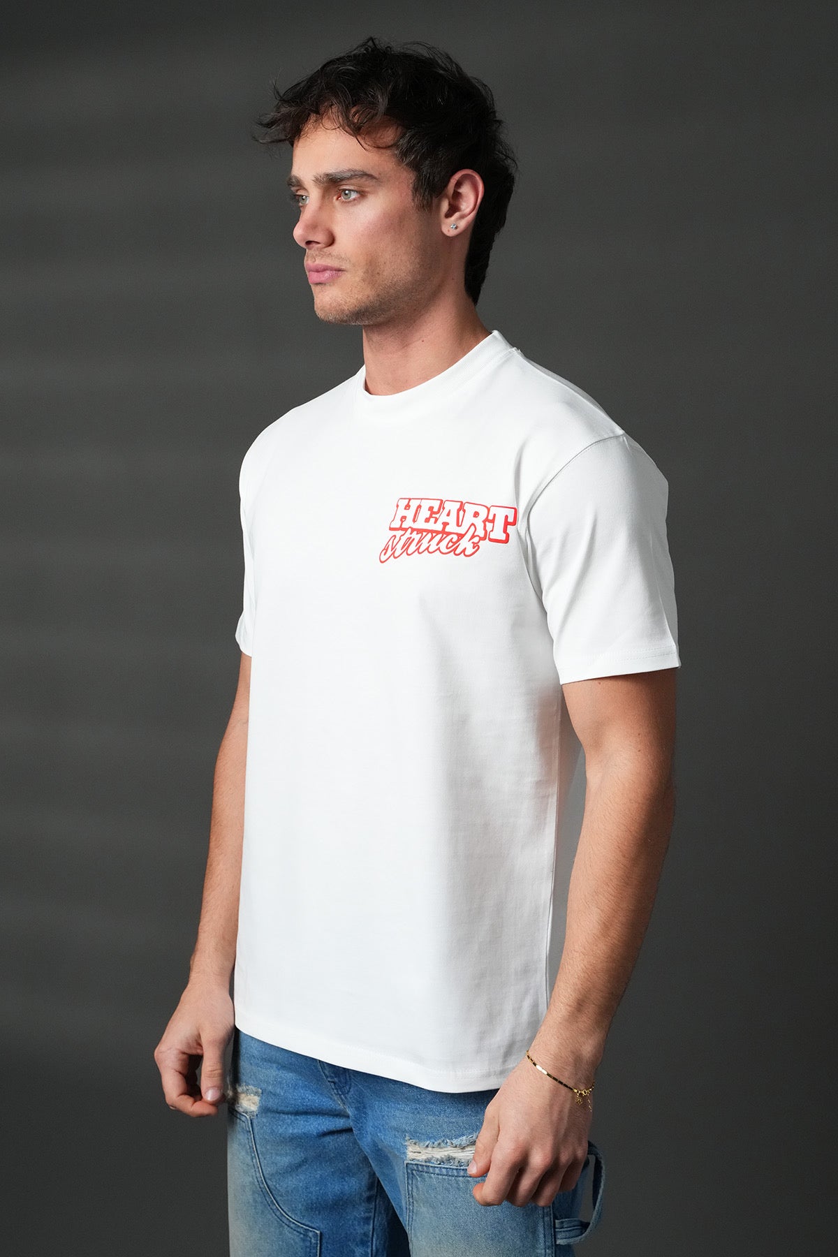 T-shirt blanc NO LIMIT avec motif cœur, vue de face, tissu doux et coupe classique, idéal pour un style décontracté.