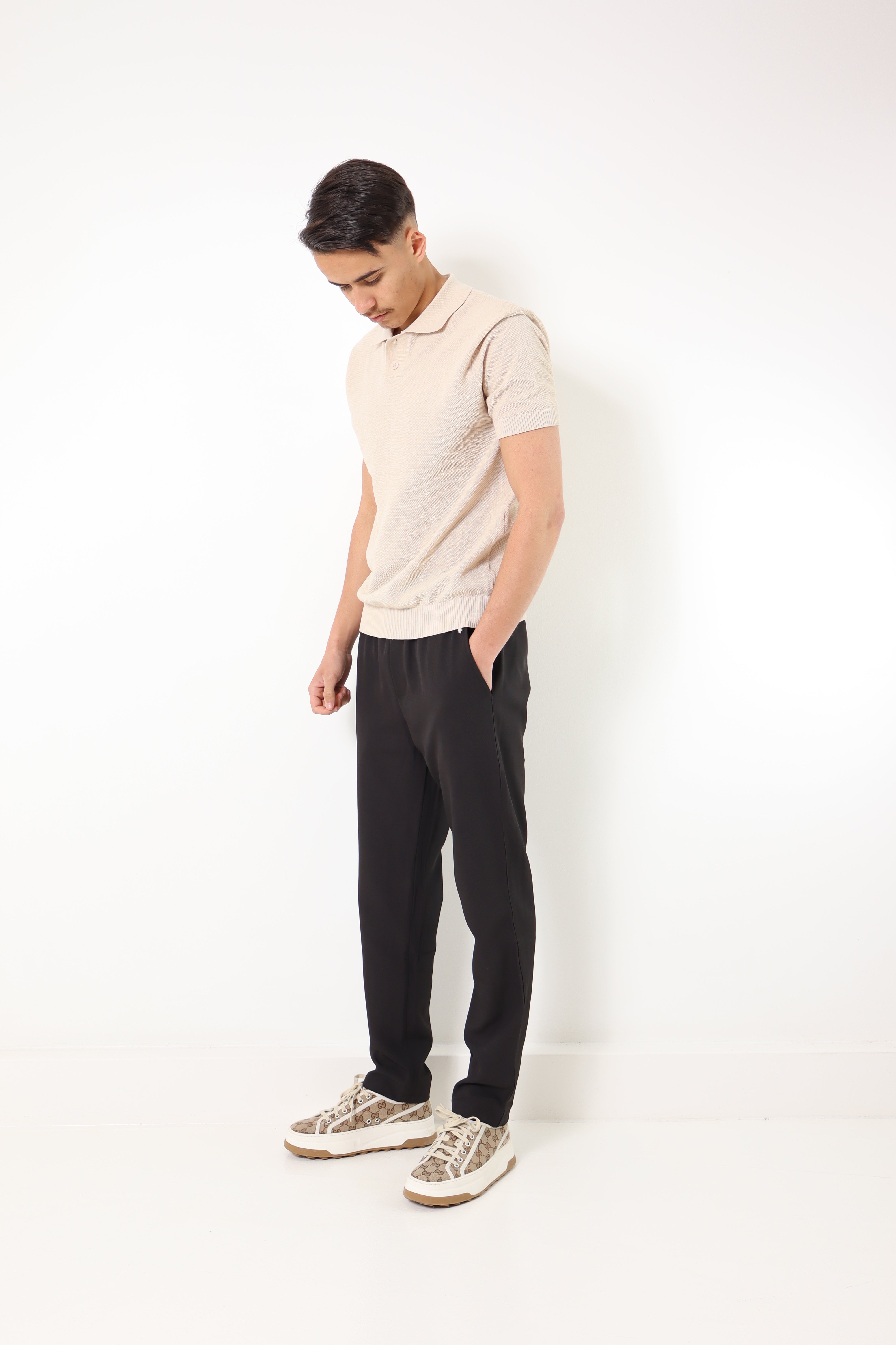Polo manches courtes en maille - beige