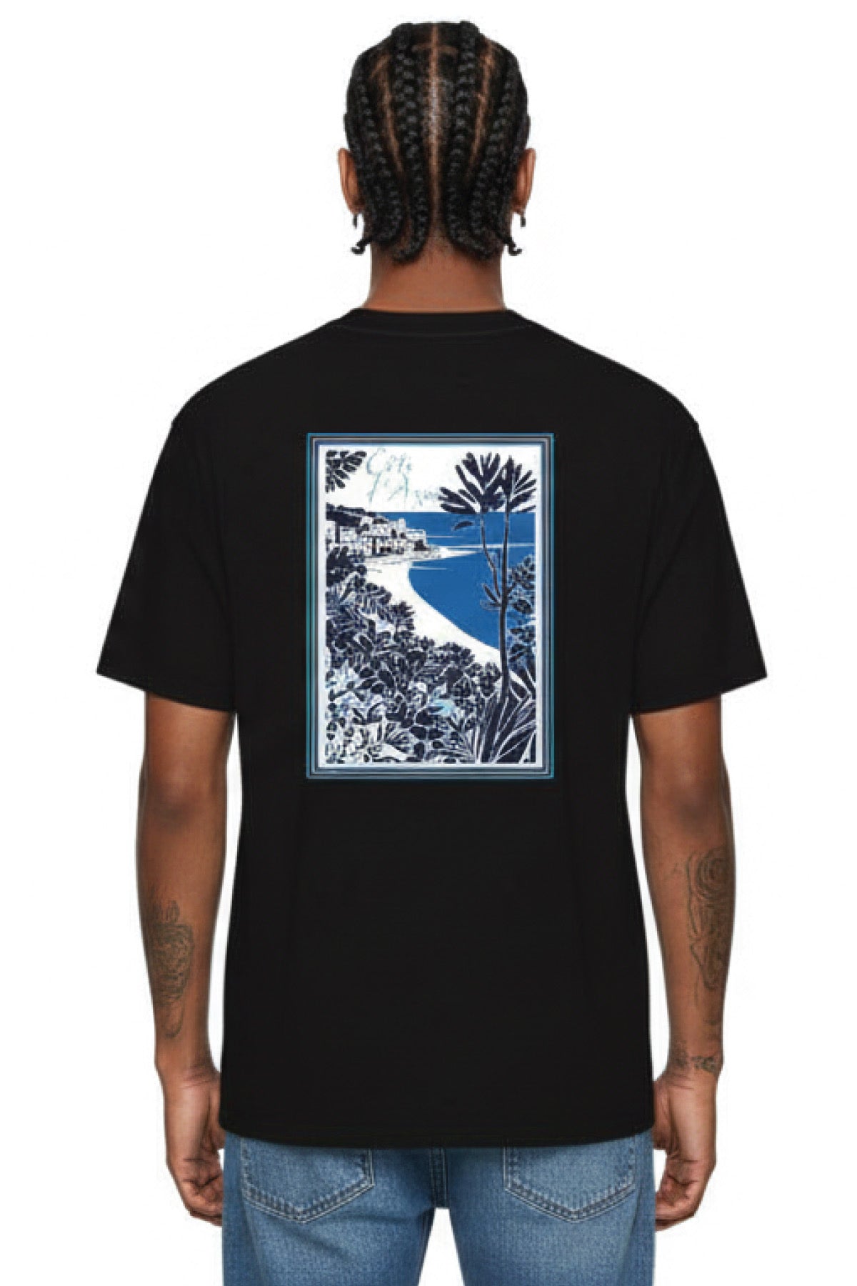 T-shirt azur et noir de la marque NO LIMIT, vue de face, doux tissu en coton avec logo visible sur la poitrine.