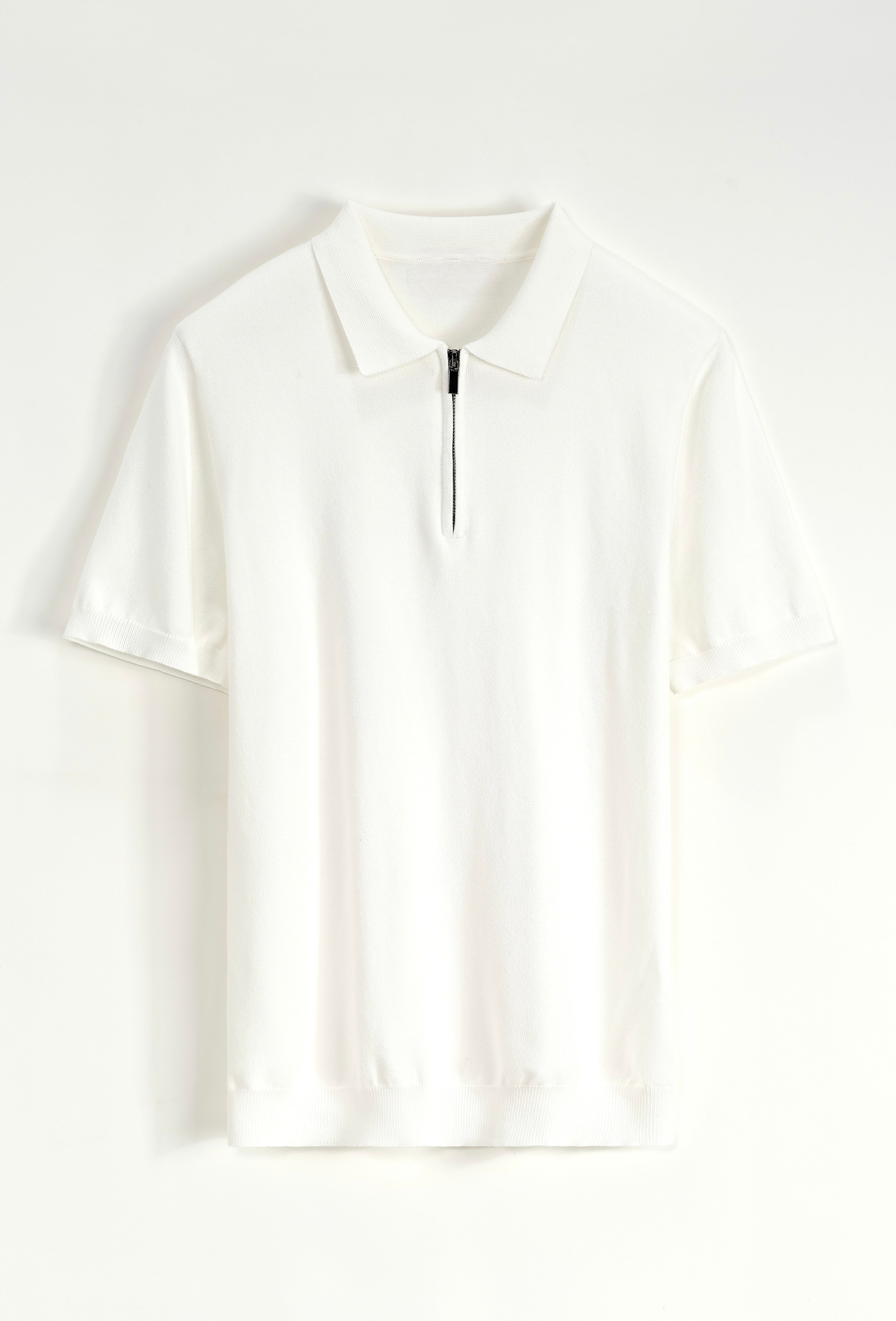 Polo blanc à zip pour homme, manches courtes, de la marque NO LIMIT, porté sur un mannequin.