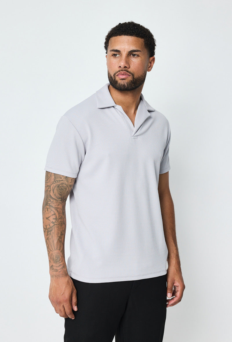 Polo texturé gris à manches courtes de la marque NO LIMIT, vue de face, détail du tissu et style décontracté
