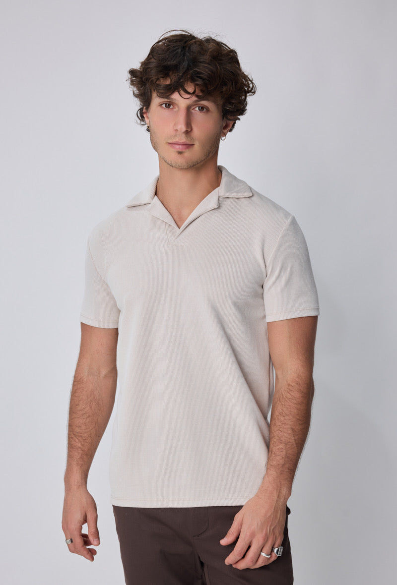 Polo côtelé beige à manches courtes de la marque NO LIMIT, vue de face, en tissu côtelé léger.