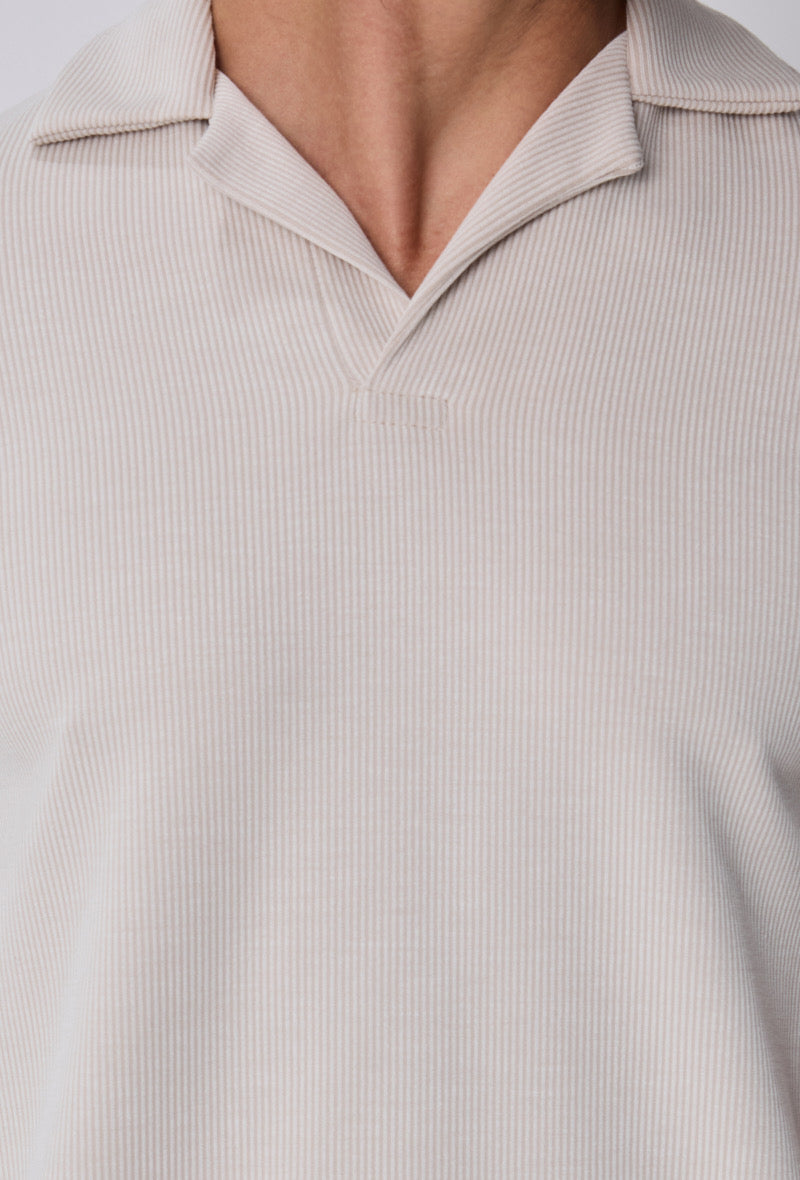 Polo côtelé beige à manches courtes de la marque NO LIMIT, vue de face, en tissu texturé.