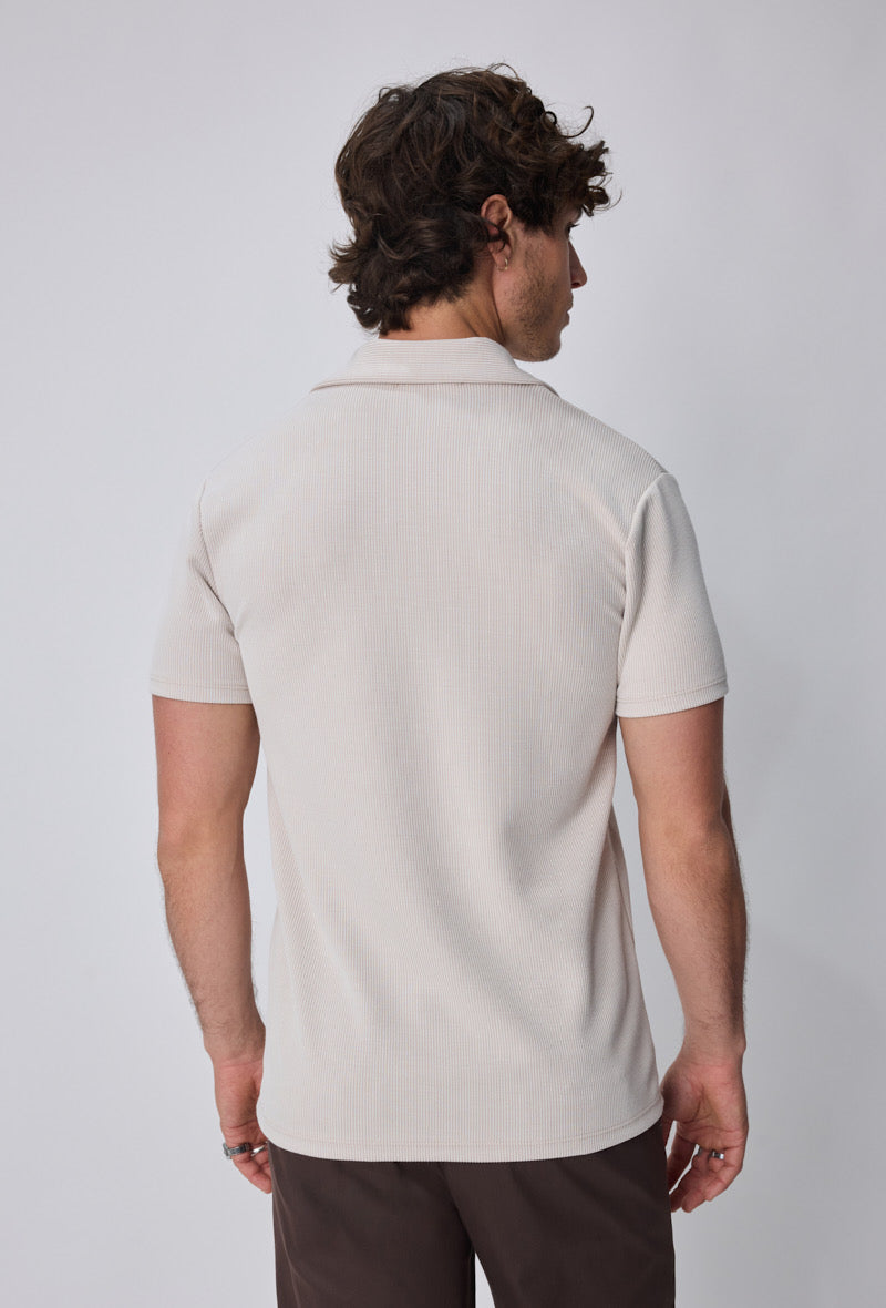 Polo côtelé beige pour homme à manches courtes de la marque NO LIMIT, affiché sur un mannequin.