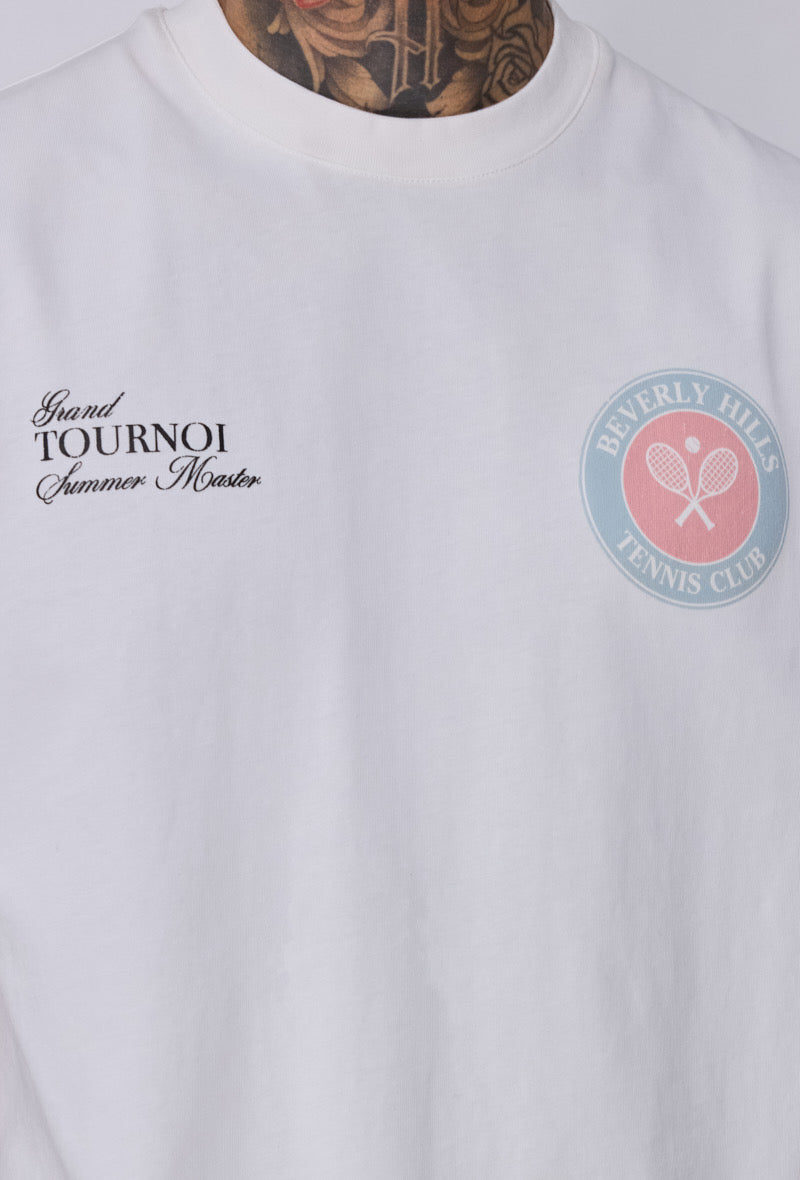 T-shirt blanc NO LIMIT Beverly Hills avec logo sur le devant, vue de face, tissu en coton, style décontracté et moderne.