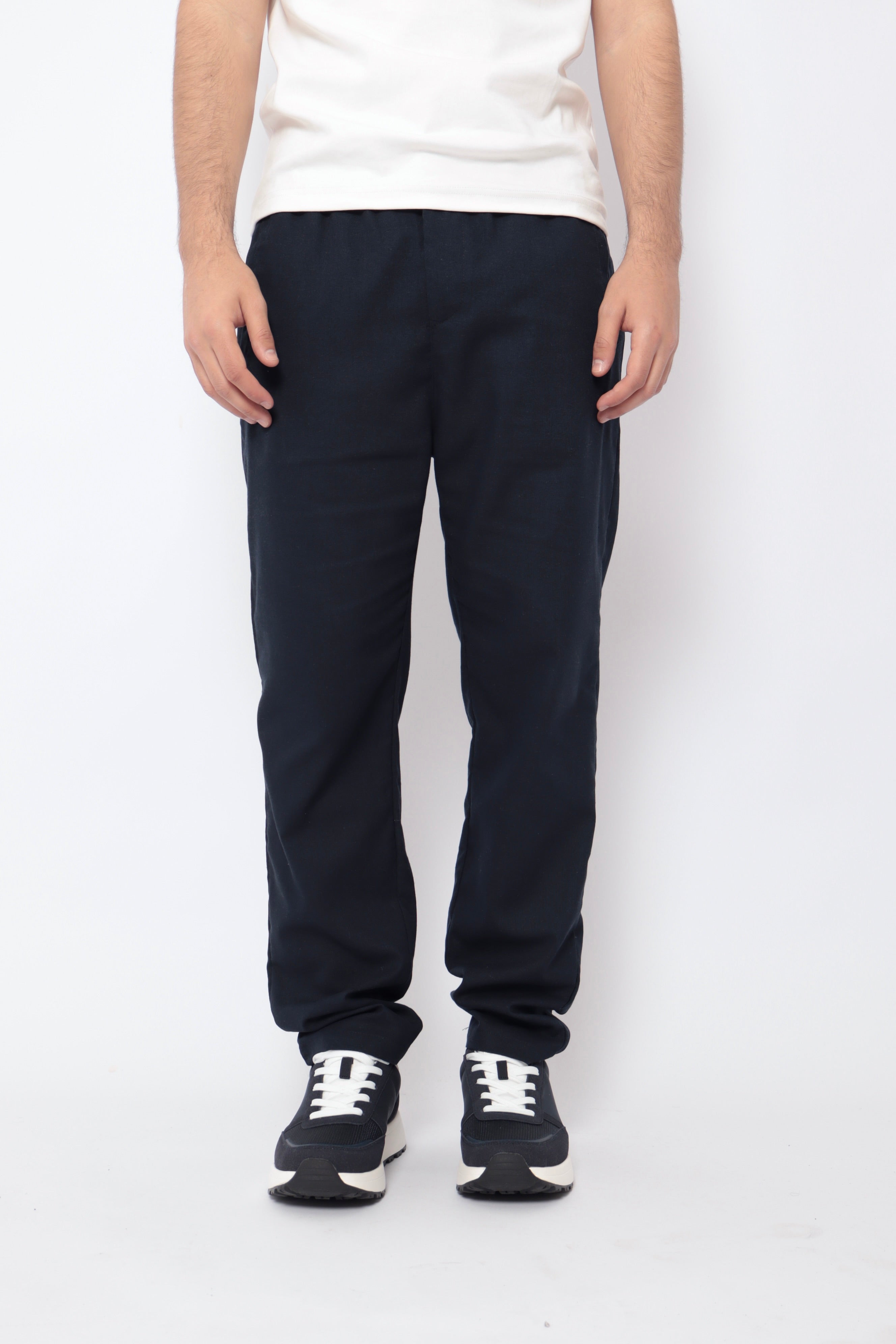 Pantalon effet lin bleu marin de la marque NO LIMIT, vue de face, léger et décontracté, en tissu fluide.