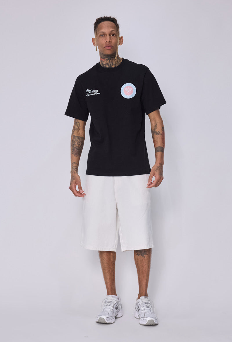 T-shirt noir NO LIMIT Beverly Hills avec logo imprimé, en coton, porté sur mannequin.