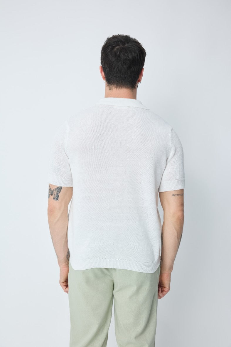 Polo texturé blanc à boutons pour homme de marque NO LIMIT, manches courtes, vue de face sur fond neutre.