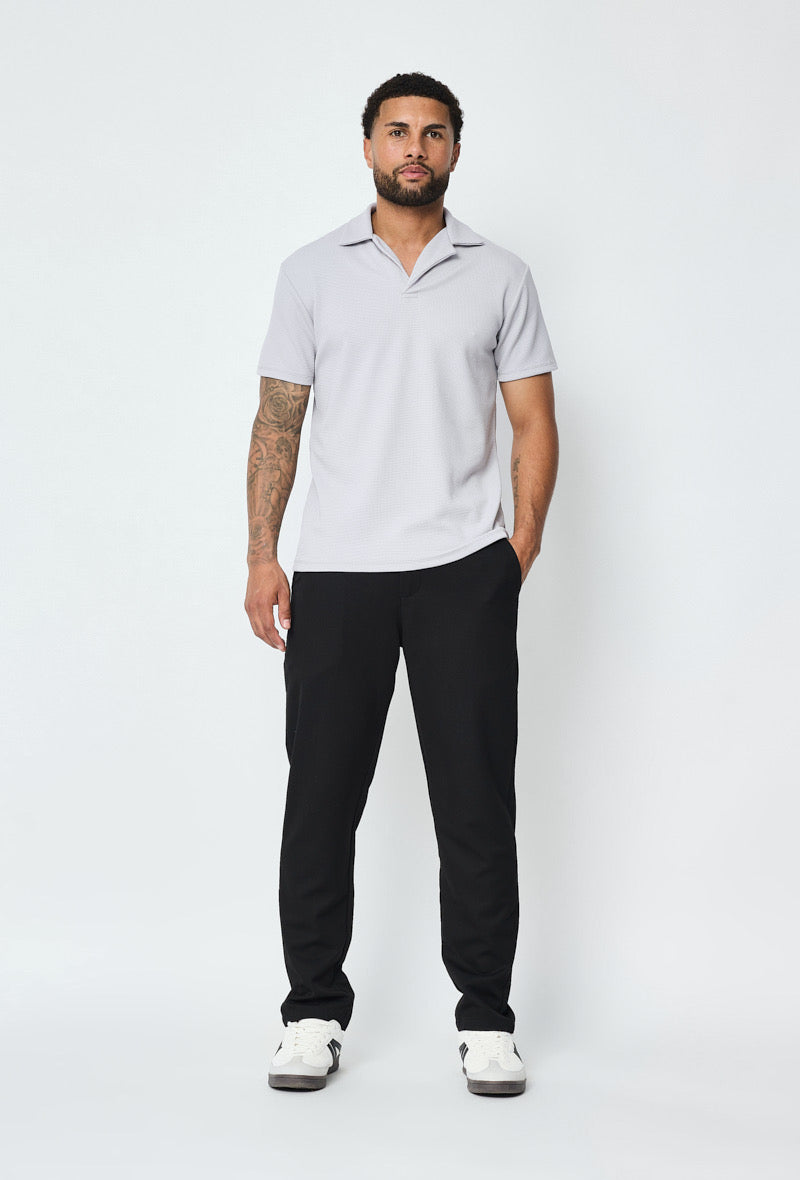 Polo texturé - col V - gris