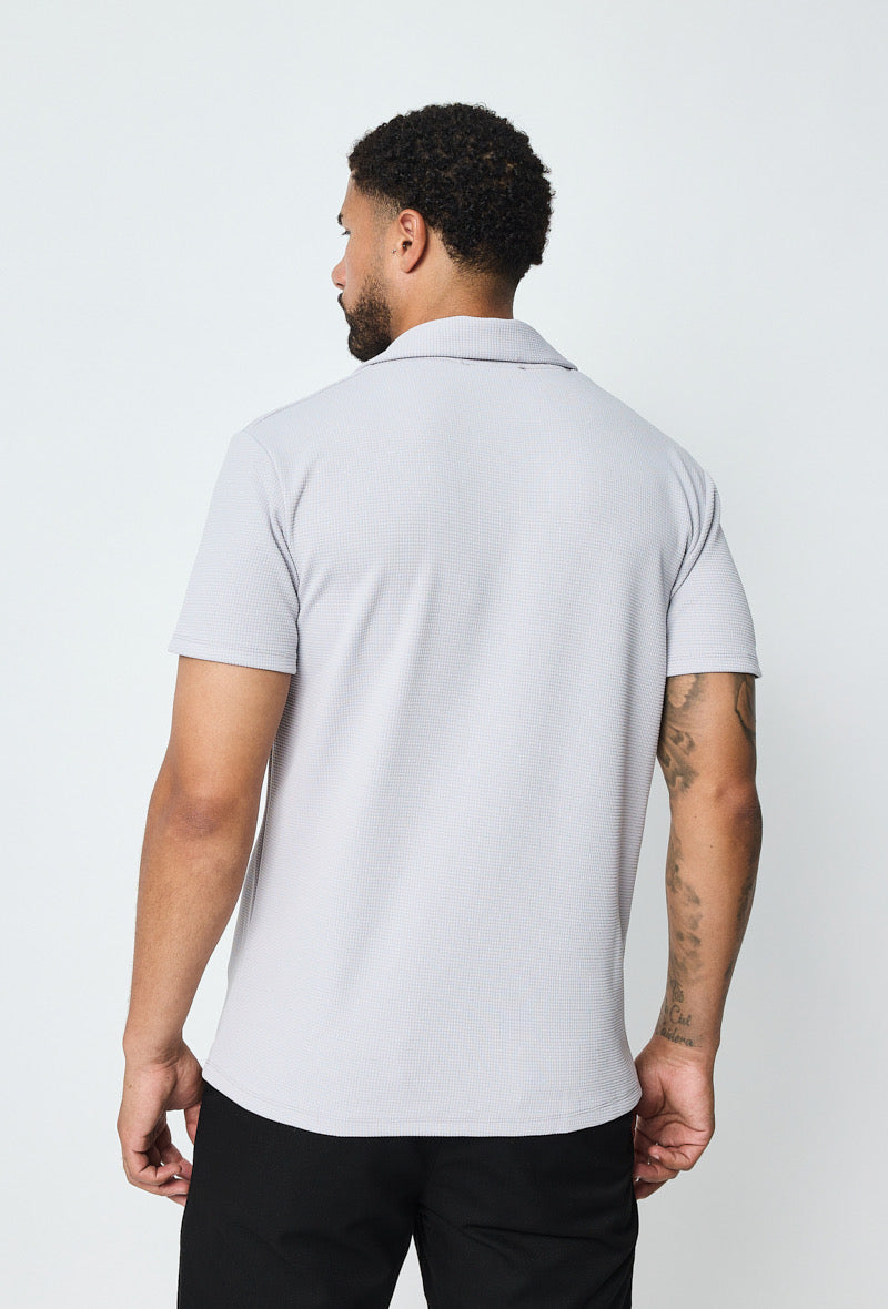 Polo texturé - col V - gris