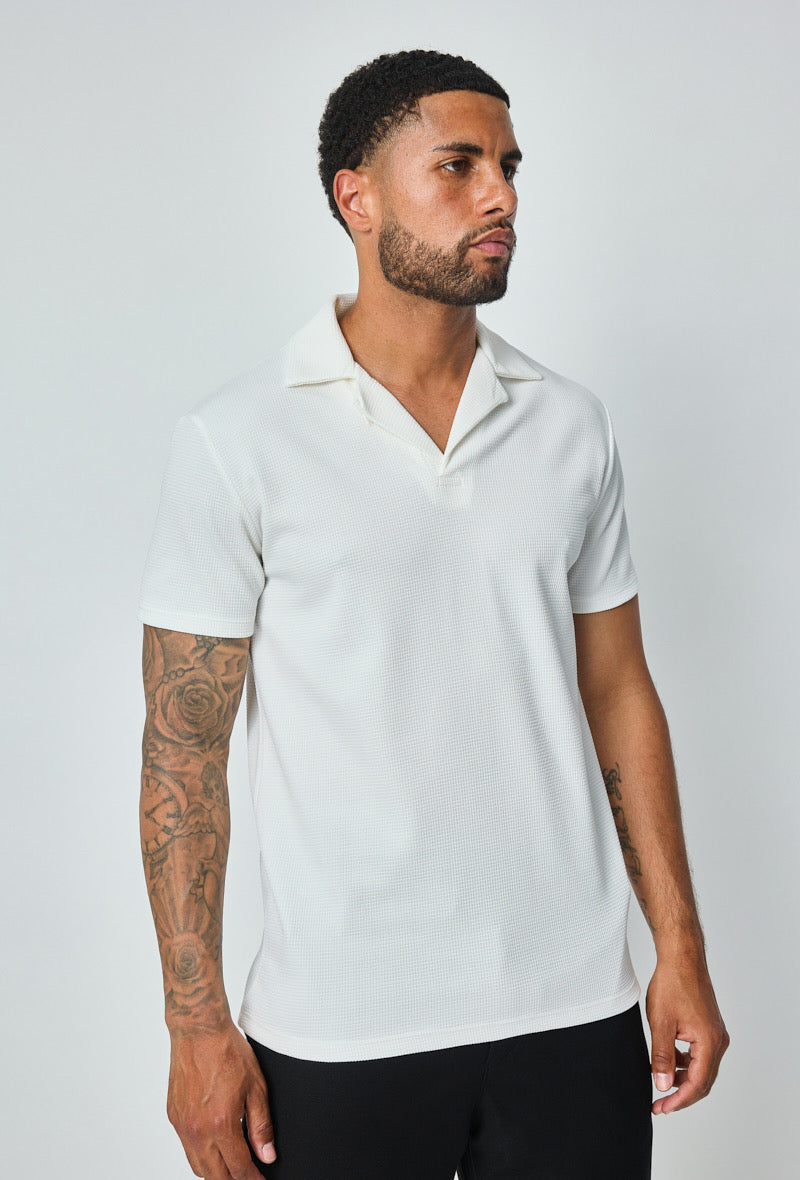 Polo texturé - col V - blanc