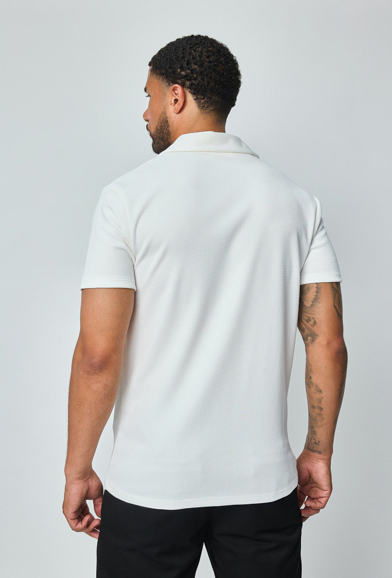 Polo texturé - col V - blanc