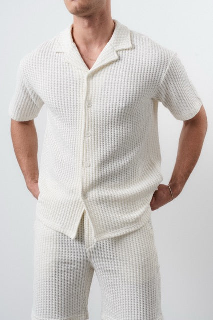 Ensemble maille gaufrée blanc cassé NO LIMIT, vêtements confortables et élégants pour femme.