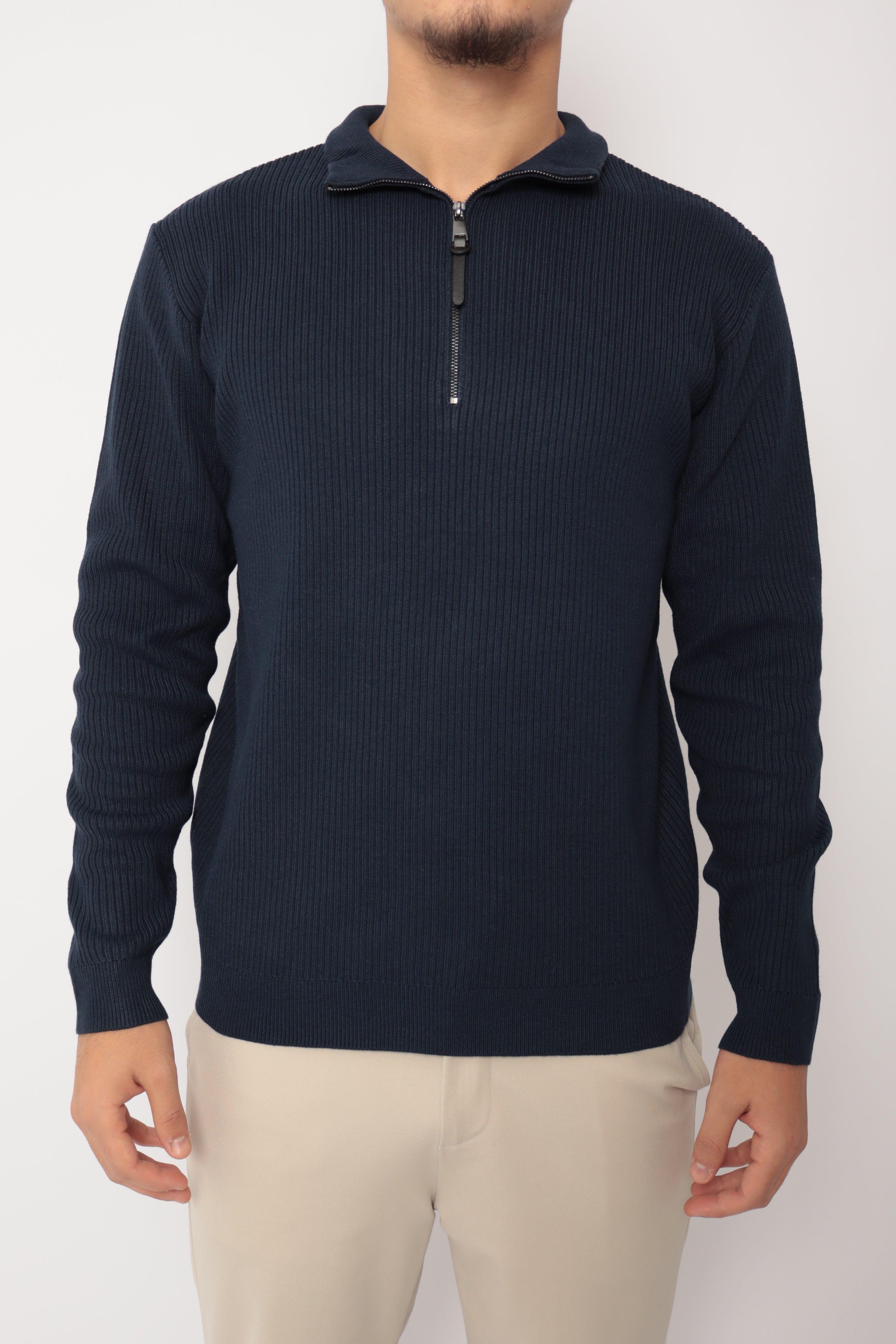 Pull zip à reliefs - bleu marine - NO LIMIT