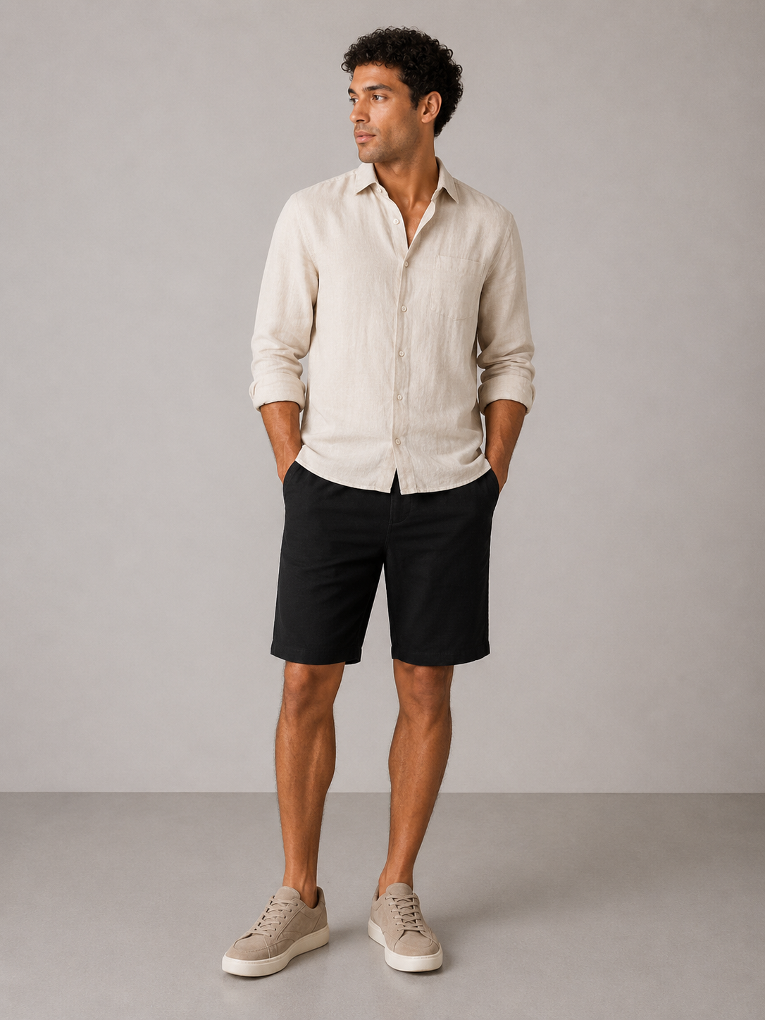 Short en lin noir de la marque NO LIMIT, vêtement léger et confortable, porté sur un modèle.