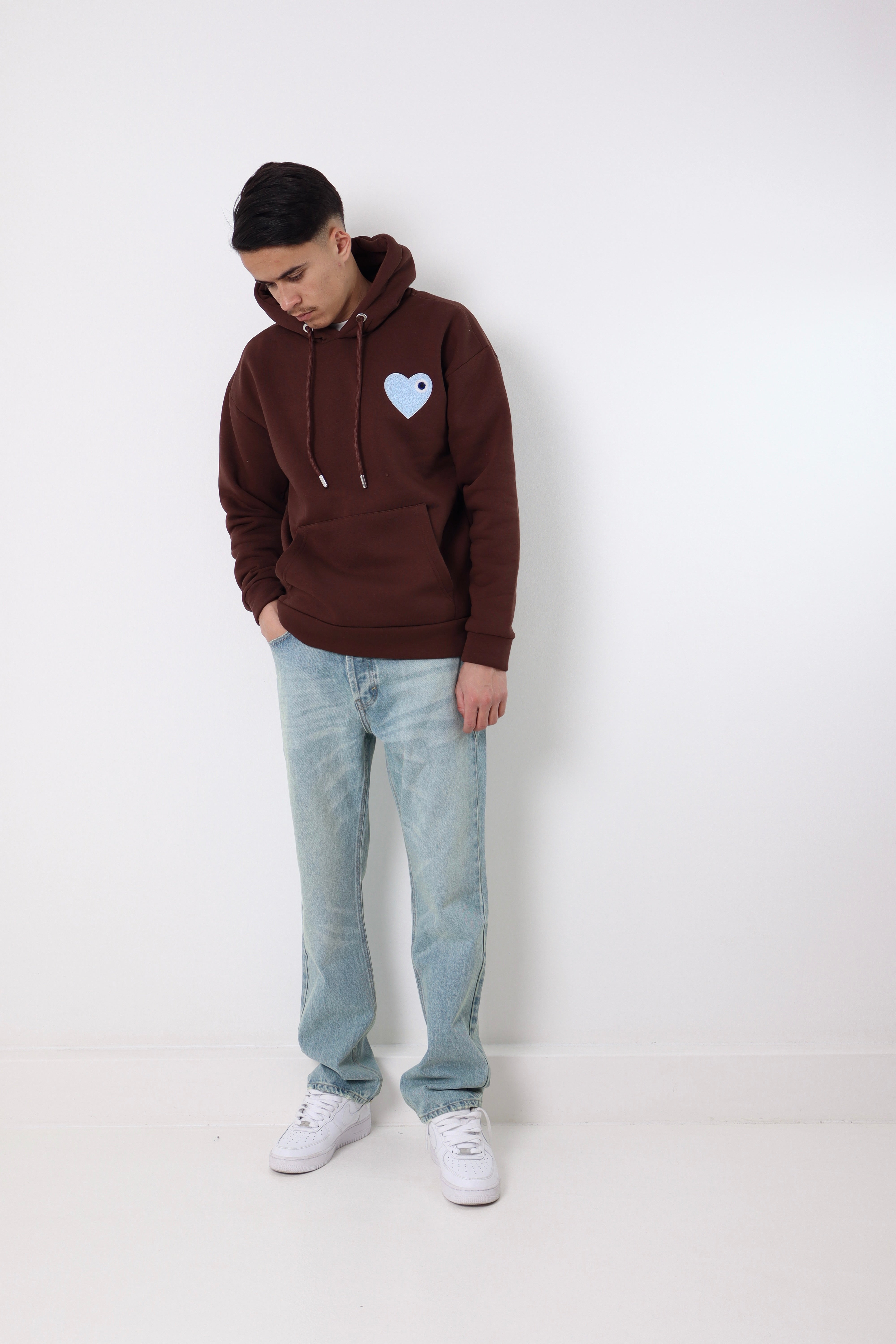 Sweat coeur - marron - coeur bleu