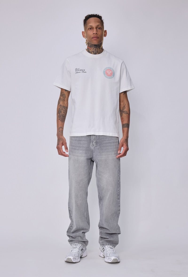 Jean homme gris NO LIMIT, coupe ajustée et moderne, avec détails de couture visibles et fermeture éclair.