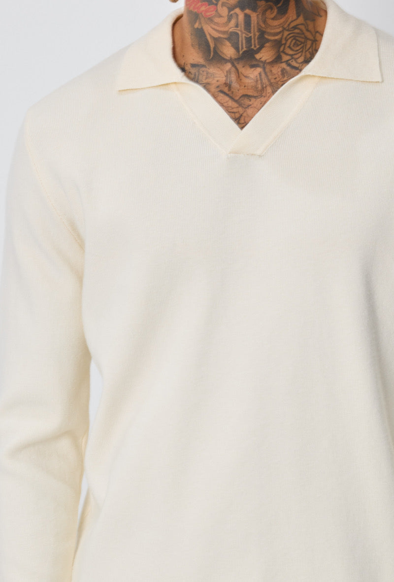 Polo col V épais - blanc cassé - NO LIMIT