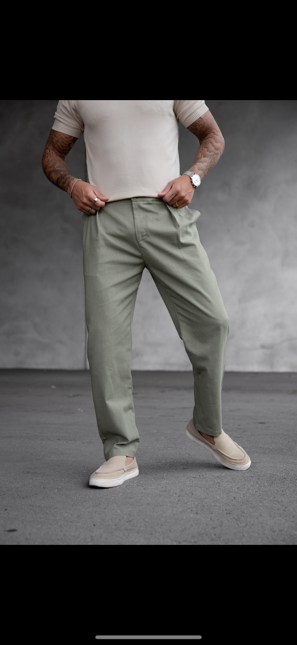 Pantalon effet lin - kaki
