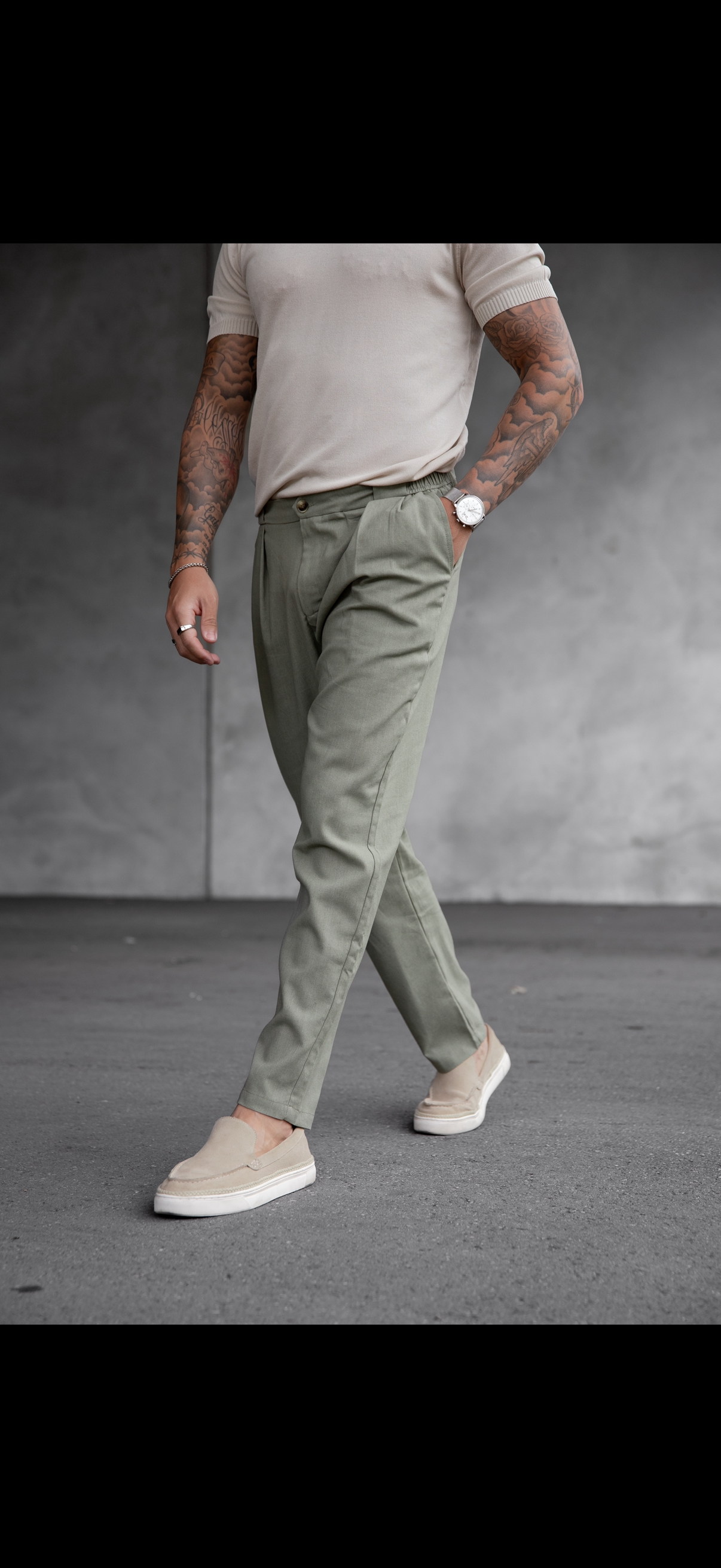 Pantalon effet lin - kaki