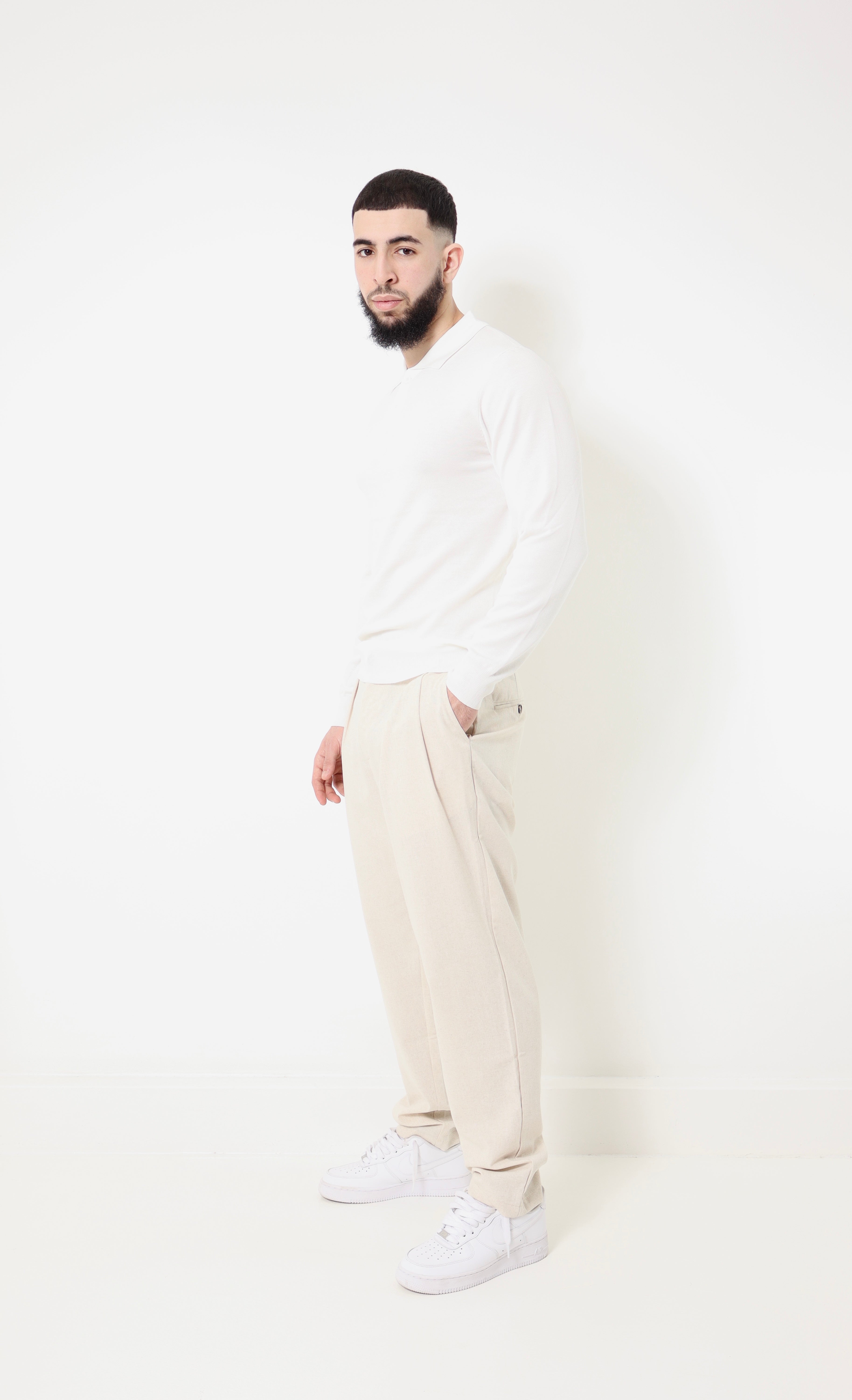 Pantalon effet lin - beige