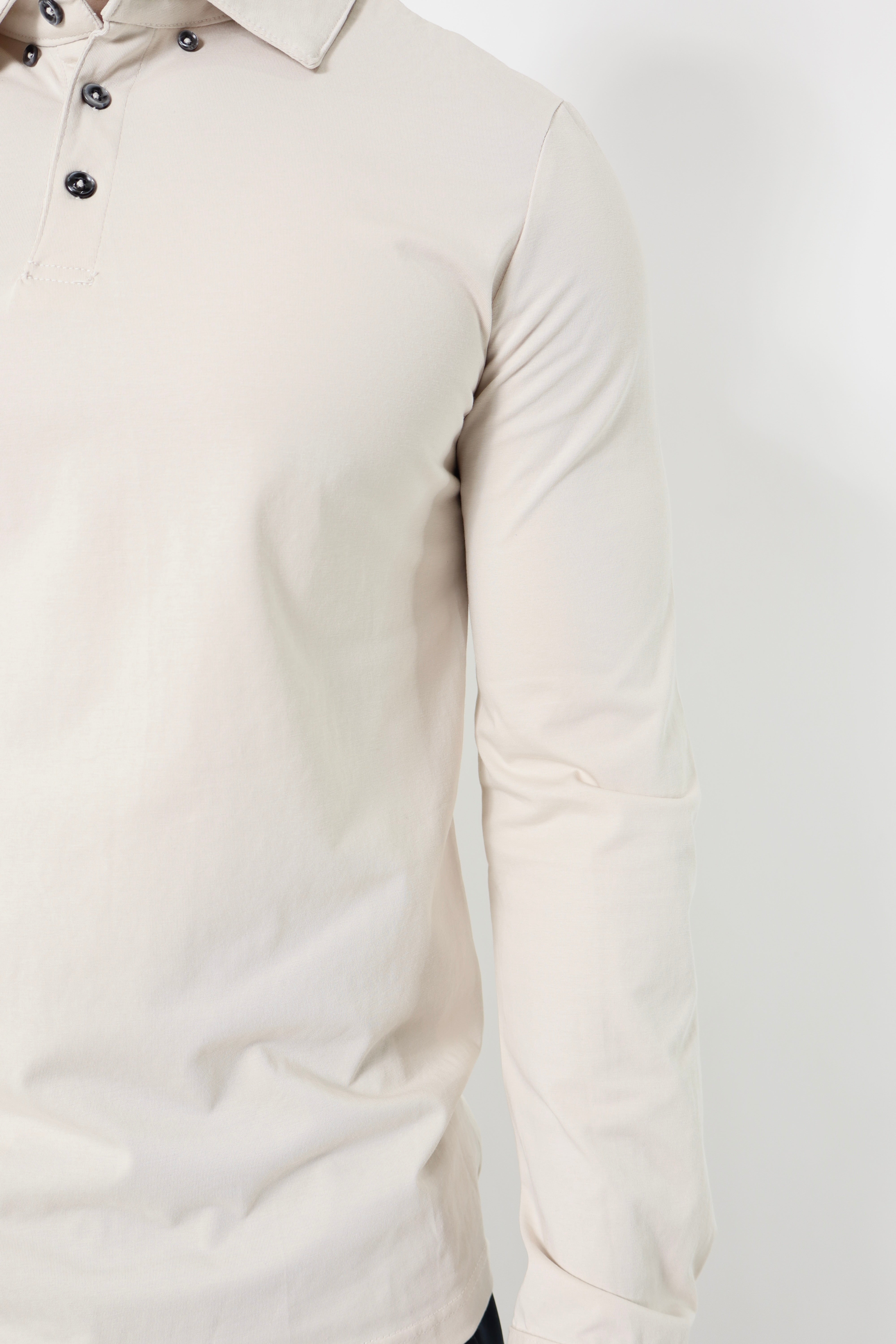 polo manches longues - à boutons - beige