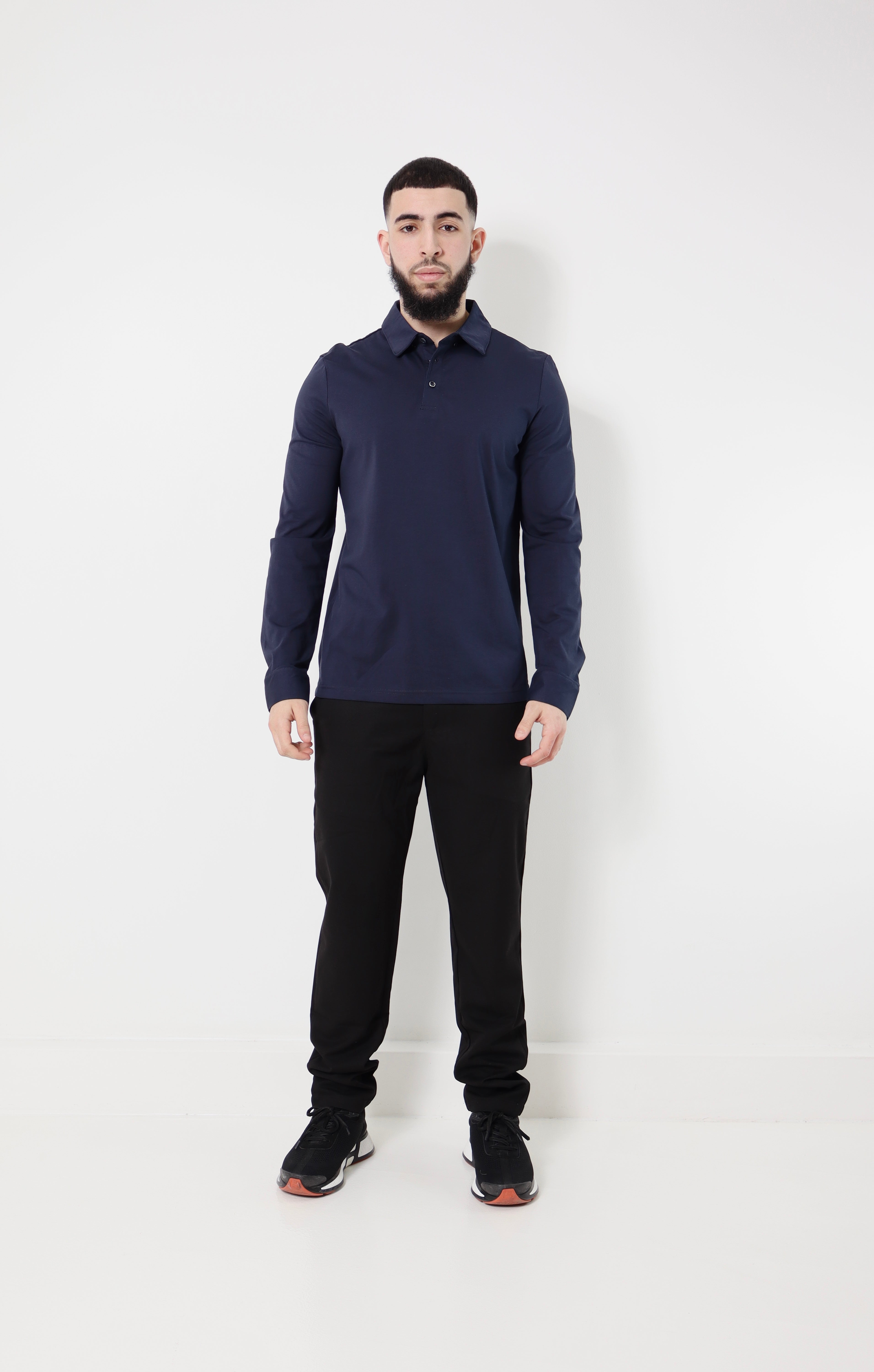polo manches longues - à boutons - bleu marine