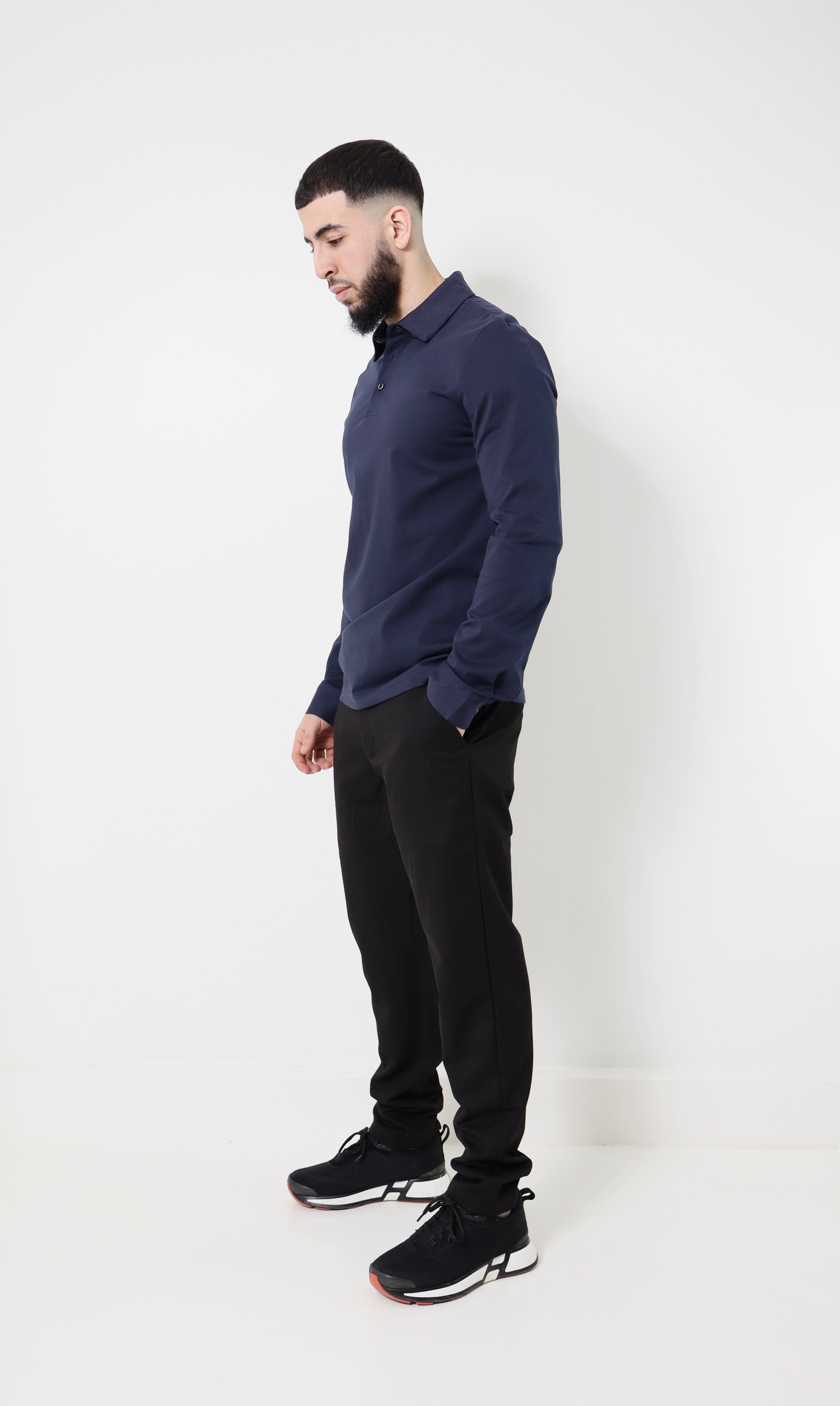 polo manches longues - à boutons - bleu marine