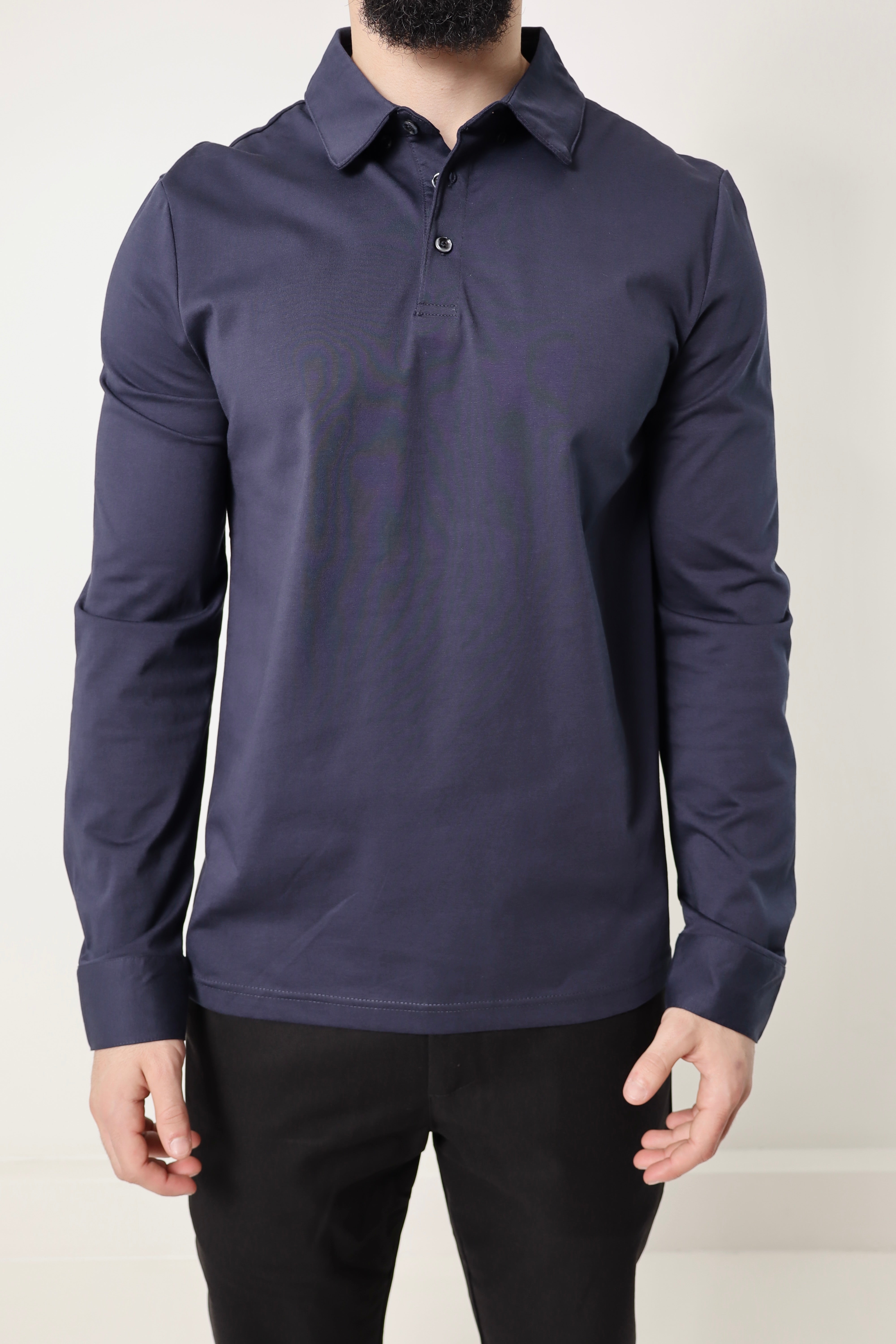 polo manches longues - à boutons - bleu marine