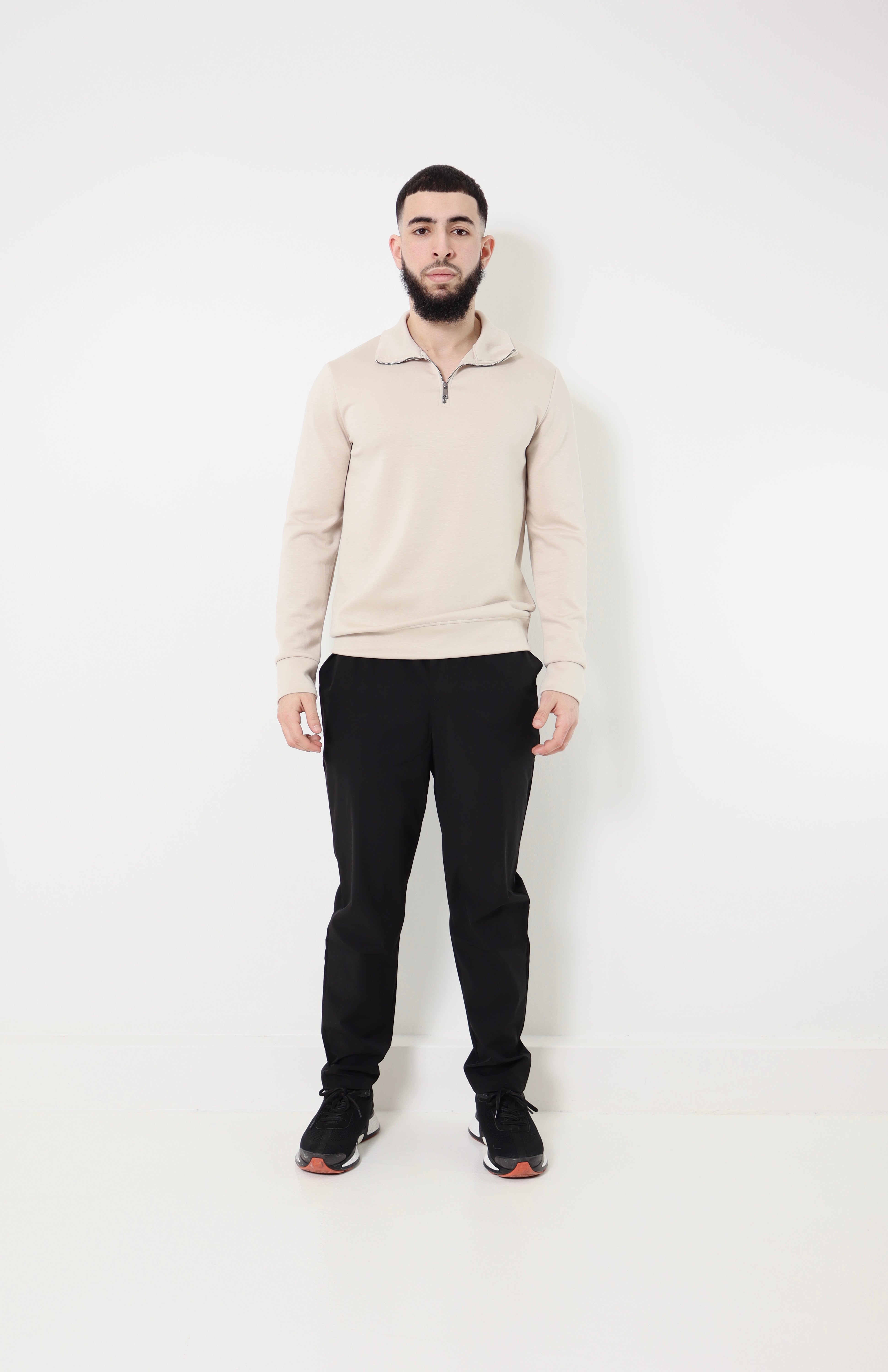 Pull col zip - beige